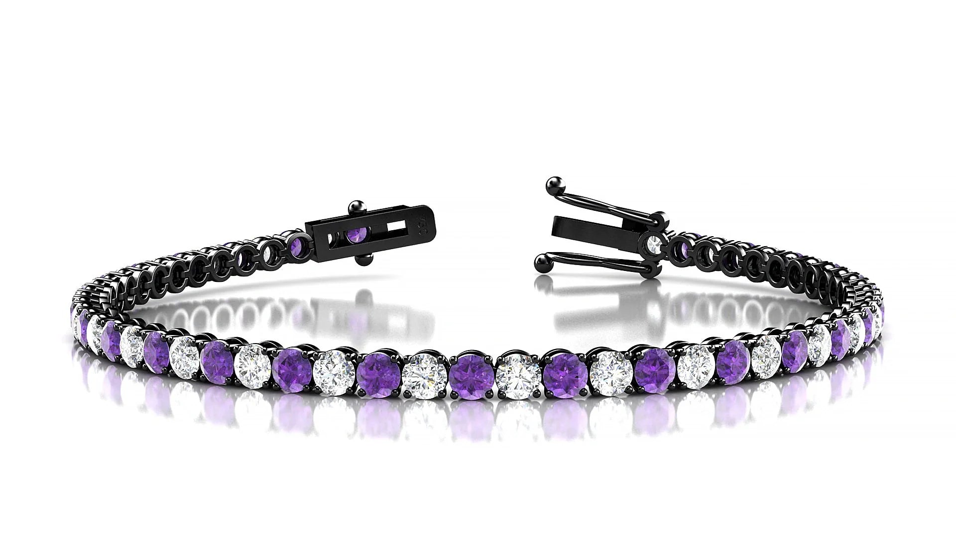 Firenze 1-1 | 18k Black Gold 3 mm Round Natural Amethyst & Diamond Tennis Bracelet