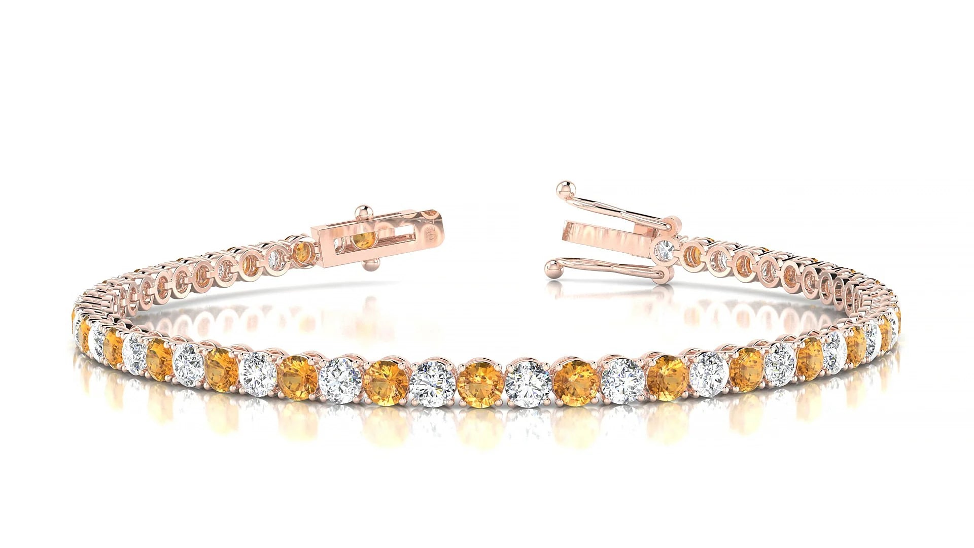 Firenze 1-1 | 18k Rose Gold 3 mm Round Natural Citrine & Diamond Tennis Bracelet