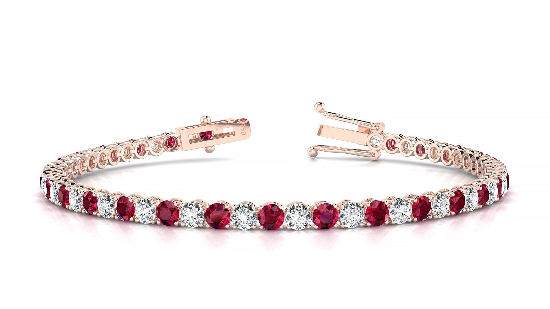 Firenze 1-1 | 18k Rose Gold 3 mm Round Natural Ruby & Diamond Tennis Bracelet