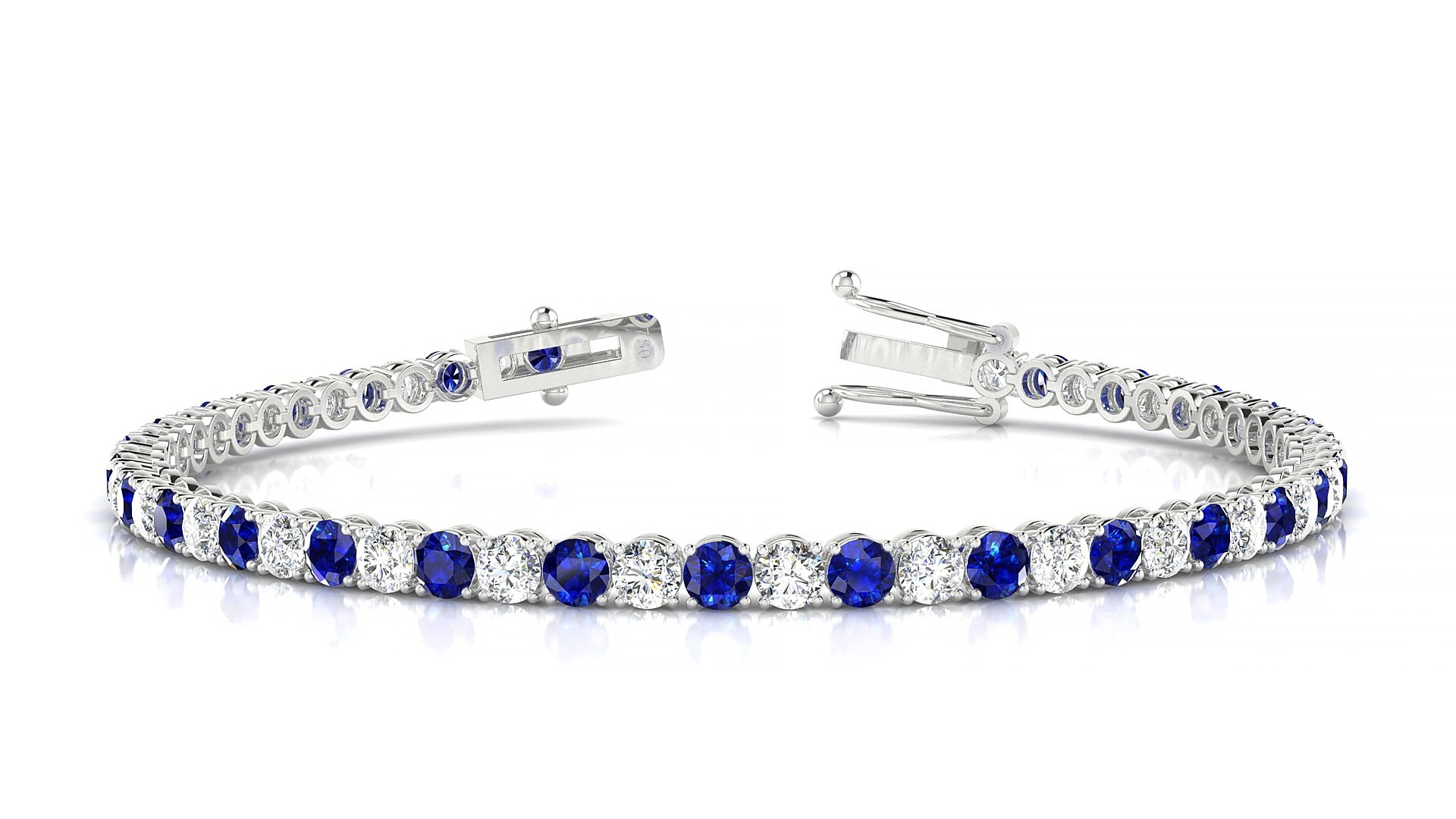 Firenze 1-1 | 18k White Gold 3 mm Round Natural Sapphire & Diamond 15 cm Tennis Bracelet