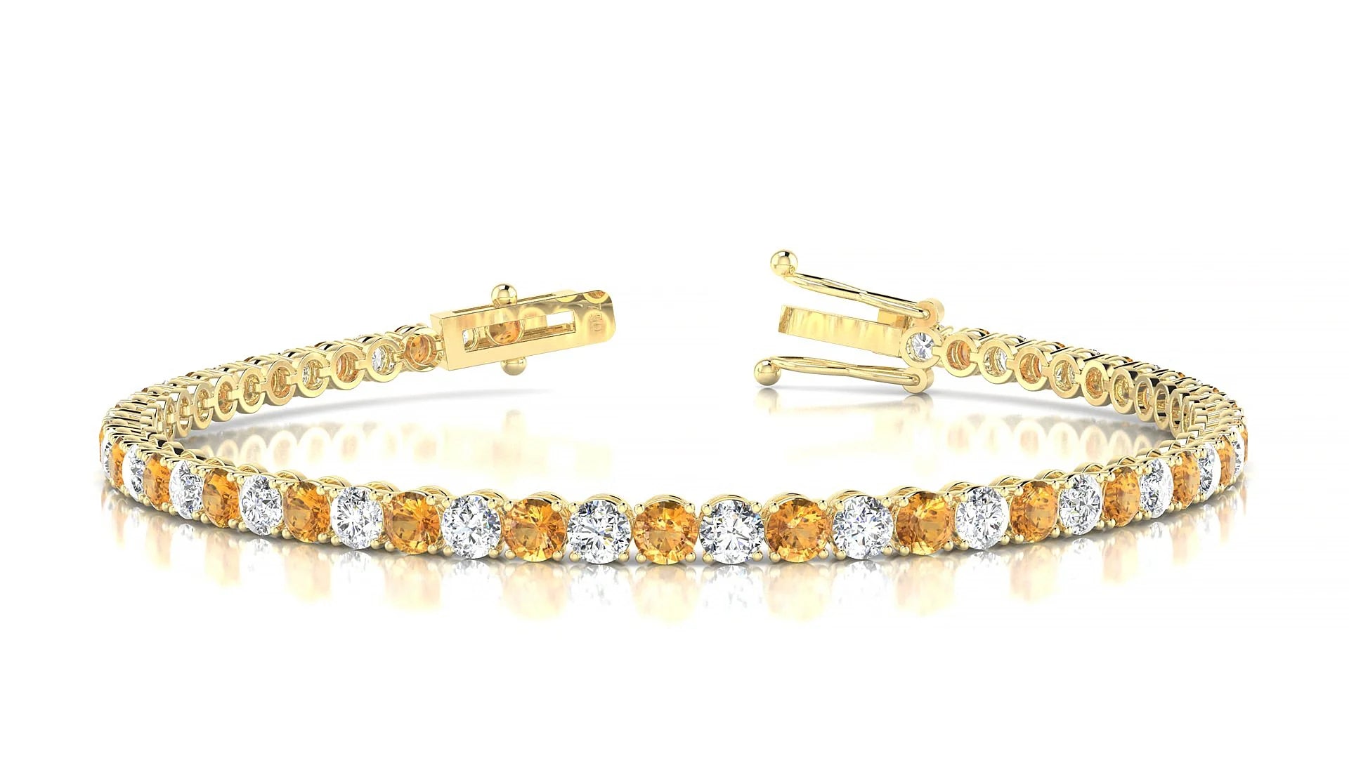 Firenze 1-1 | 18k Yellow Gold 3 mm Round Natural Citrine & Diamond Tennis Bracelet