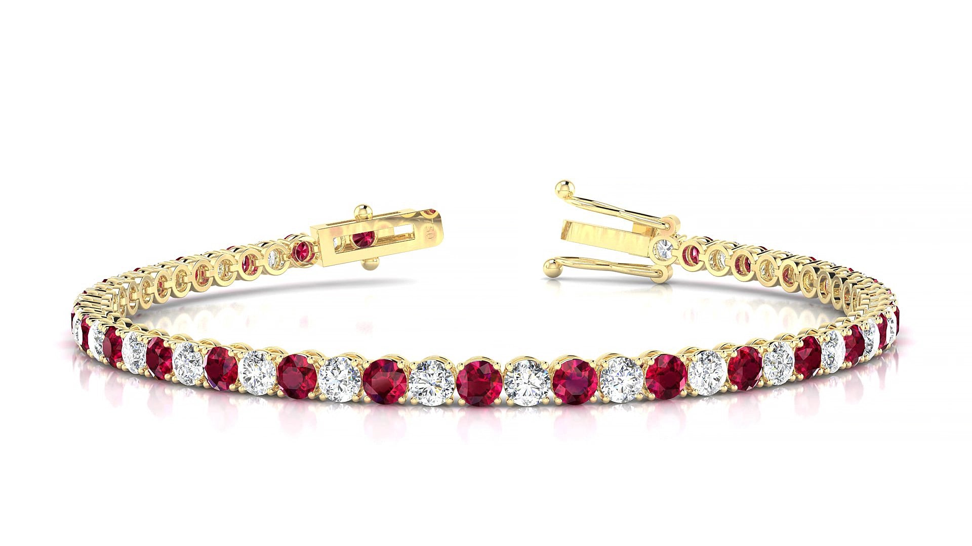 Firenze 1-1 | 18k Yellow Gold 3 mm Round Natural Ruby & Diamond 15 cm Tennis Bracelet