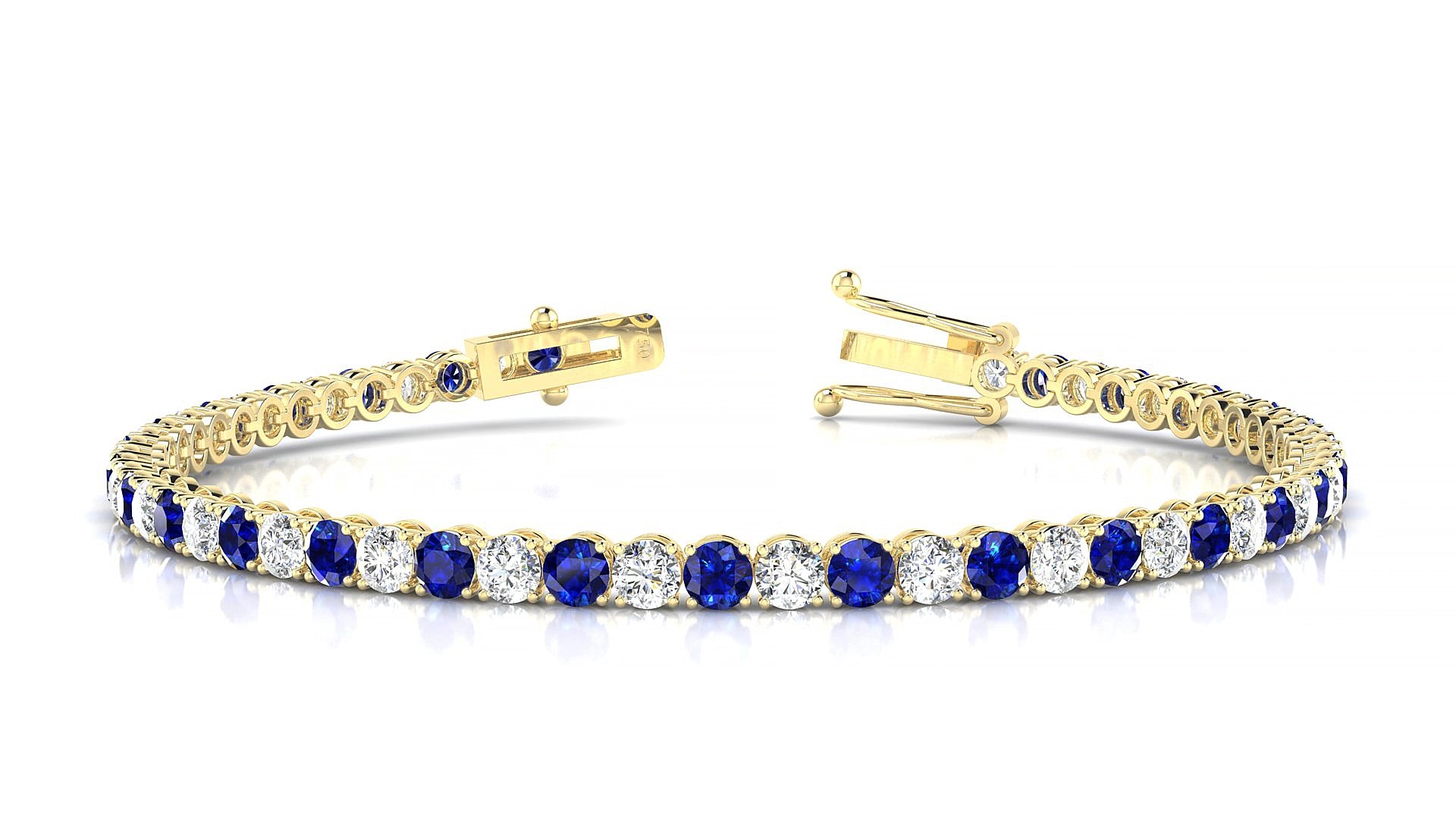 Firenze 1-1 | 18k Yellow Gold 3 mm Round Natural Sapphire & Diamond 15 cm Tennis Bracelet