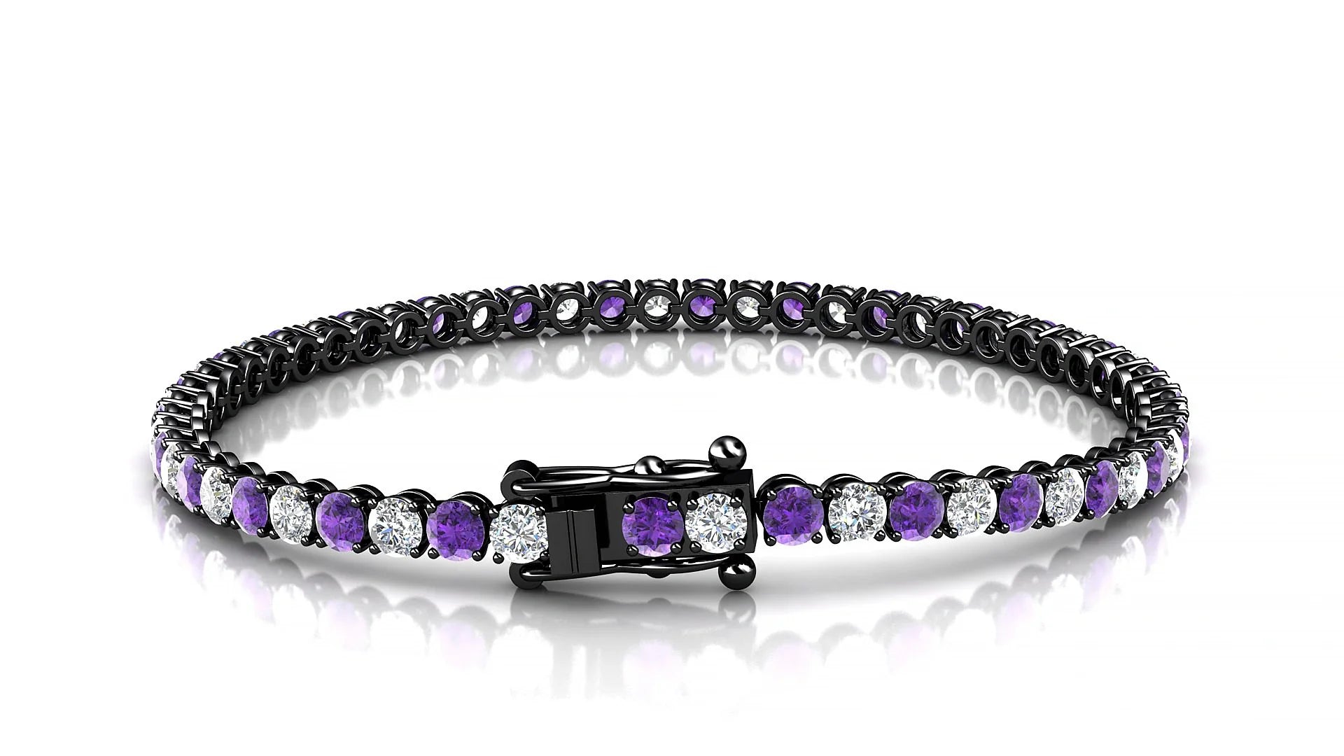 Firenze 1-1 | 18k Black Gold 3 mm Round Natural Amethyst & Diamond Tennis Bracelet