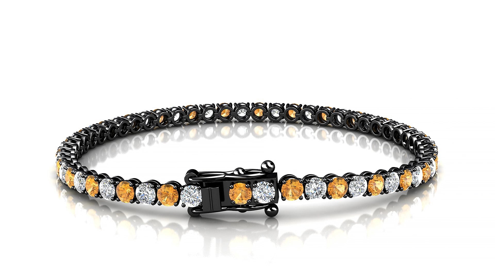Firenze 1-1 | 18k Black Gold 3 mm Round Natural Citrine & Diamond 15 cm Tennis Bracelet