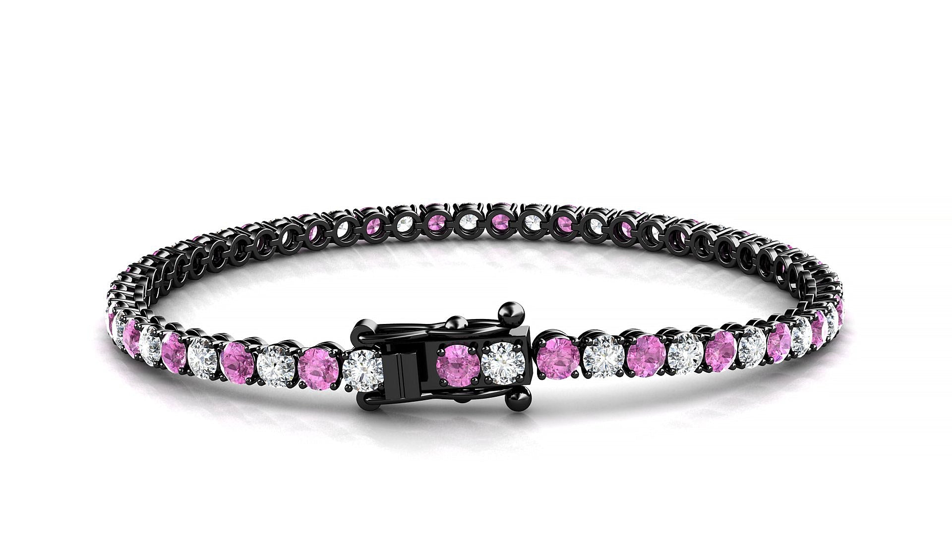 Firenze 1-1 | 18k Black Gold 3 mm Round Natural Pink Sapphire & Diamond Tennis Bracelet