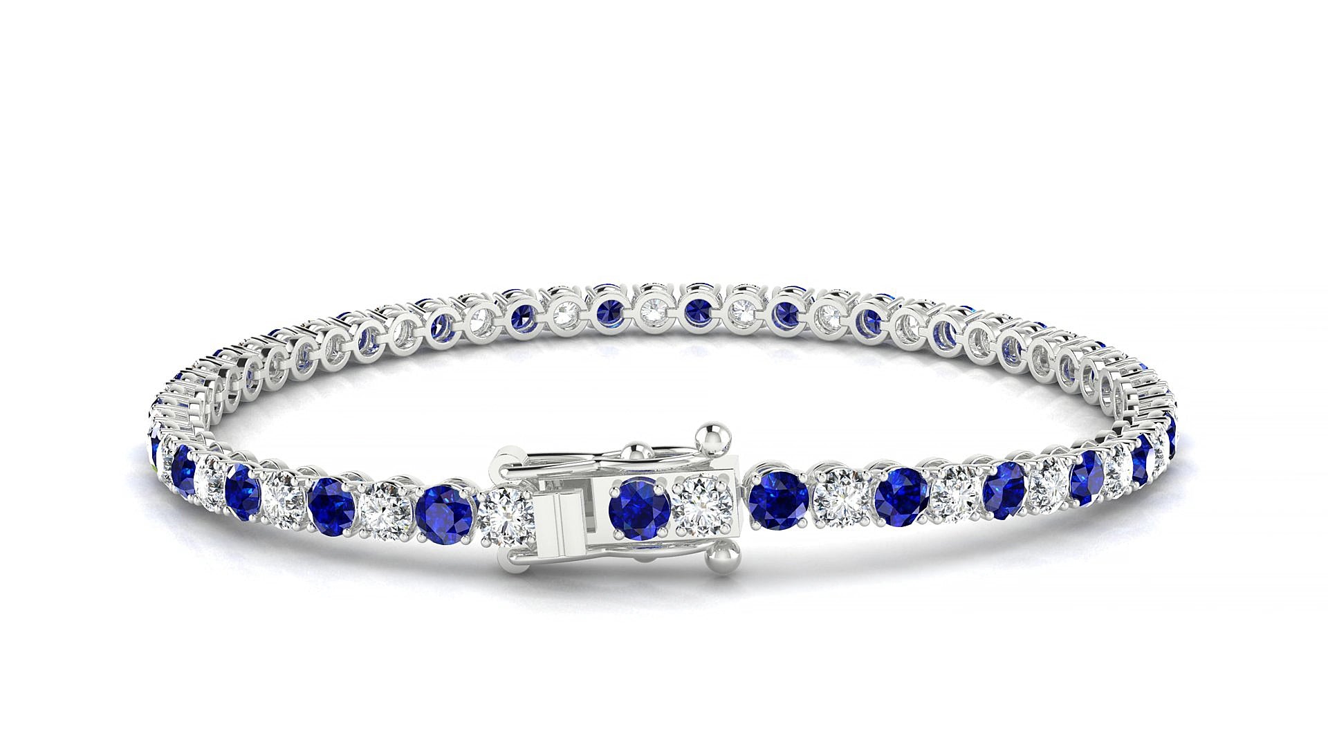 Firenze 1-1 | 18k White Gold 3 mm Round Natural Sapphire & Diamond 15 cm Tennis Bracelet