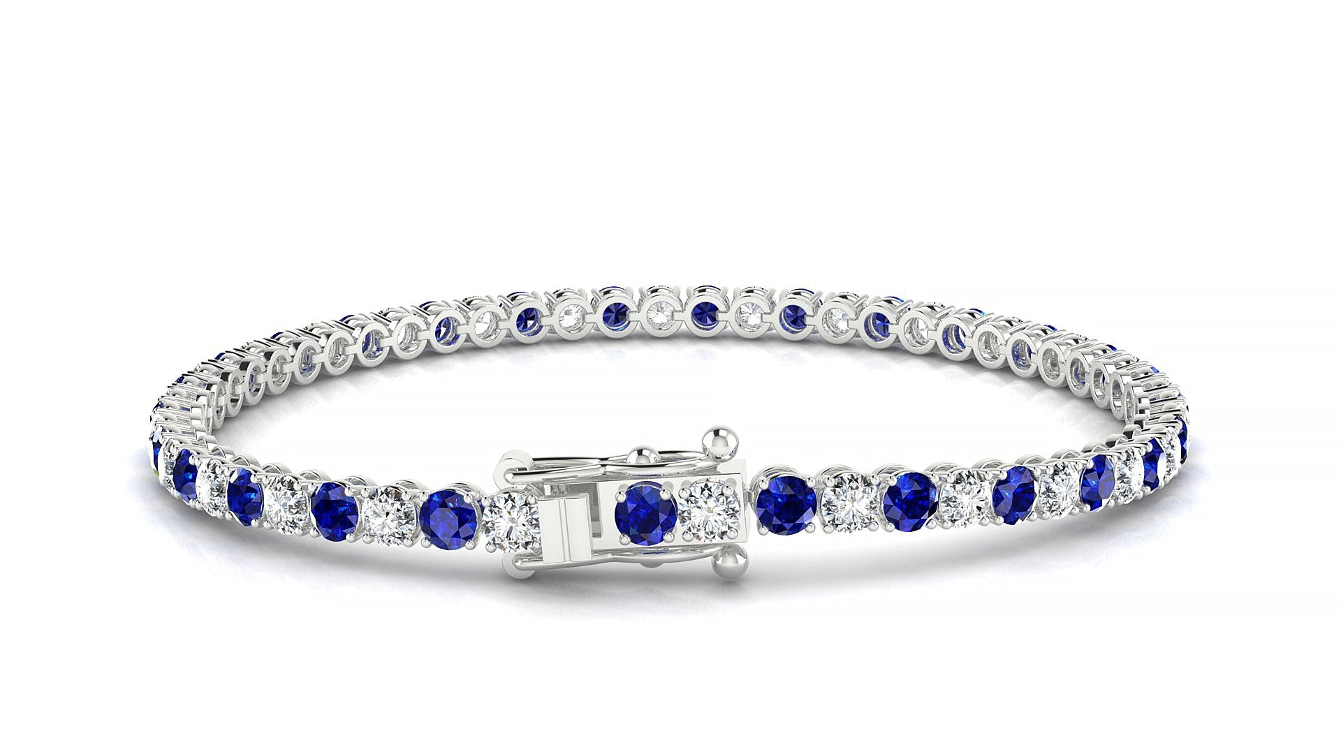 Firenze 1-1 | 18k White Gold 3 mm Round Natural Sapphire & Diamond Tennis Bracelet