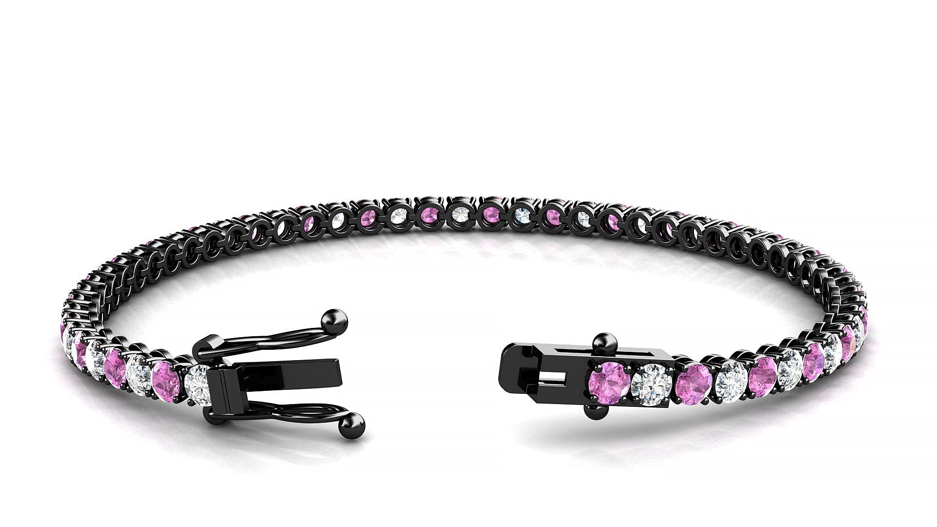 Firenze 1-1 | 18k Black Gold 3 mm Round Natural Pink Sapphire & Diamond Tennis Bracelet