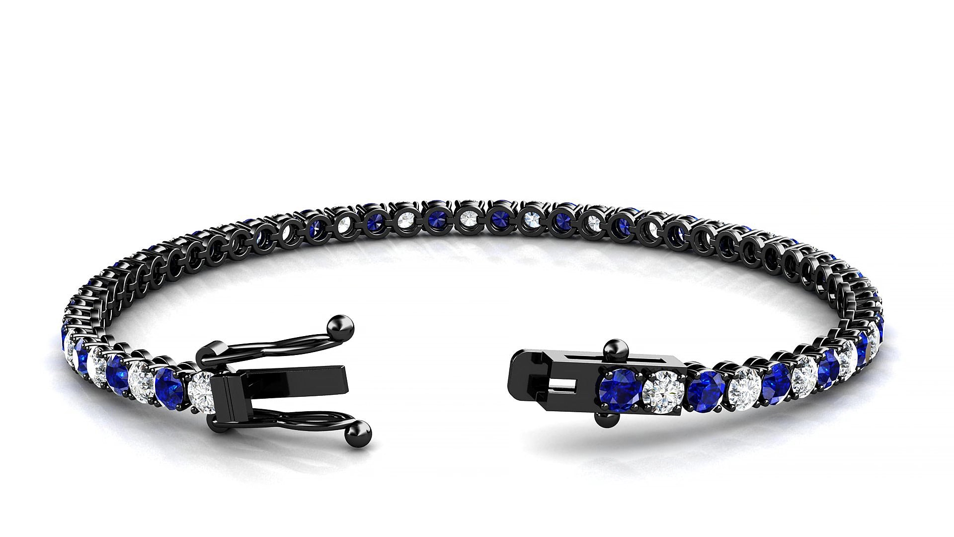 Firenze 1-1 | 18k Black Gold 3 mm Round Natural Sapphire & Diamond 15 cm Tennis Bracelet