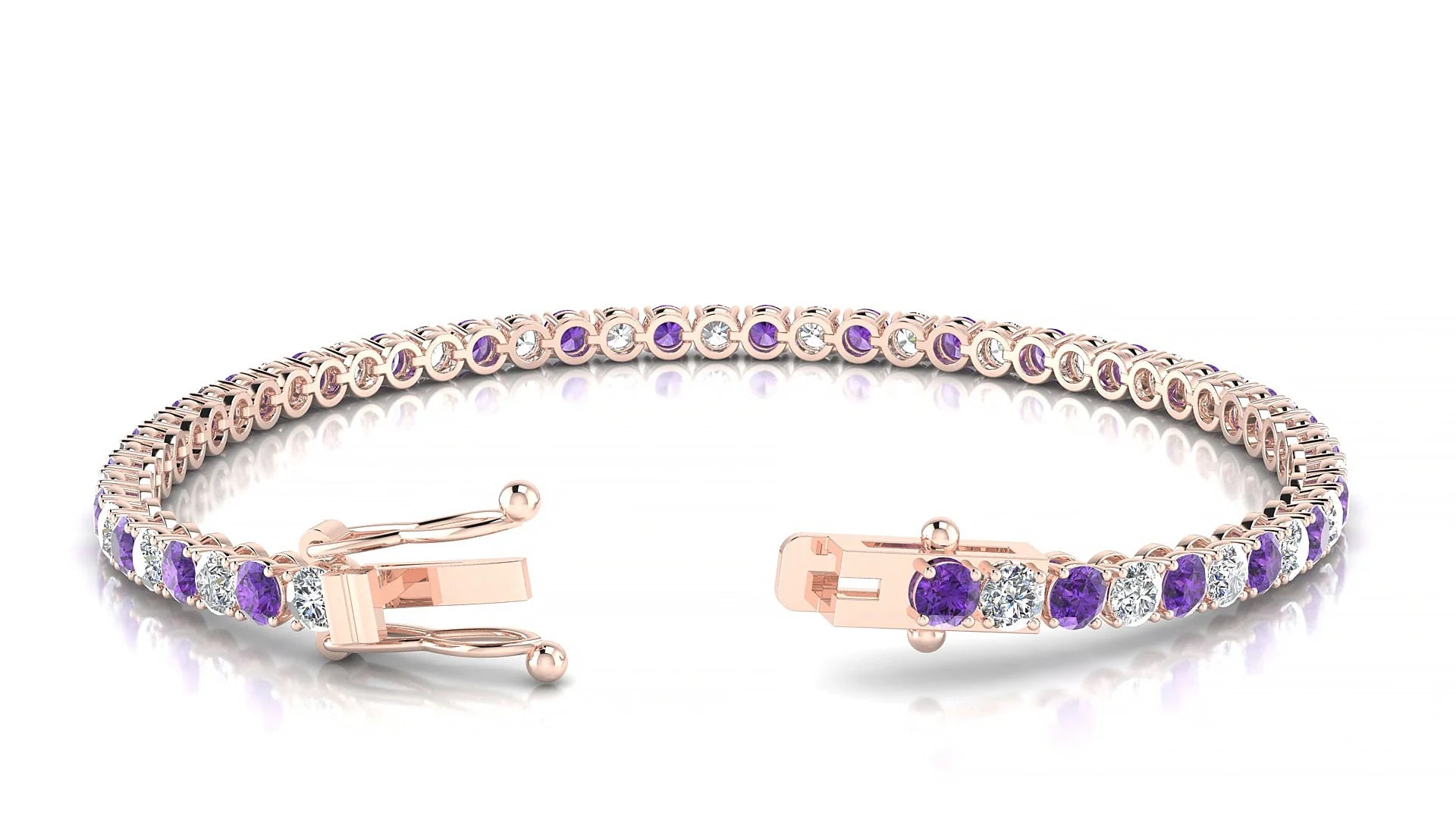Firenze 1-1 | 18k Rose Gold 3 mm Round Natural Amethyst & Diamond Tennis Bracelet
