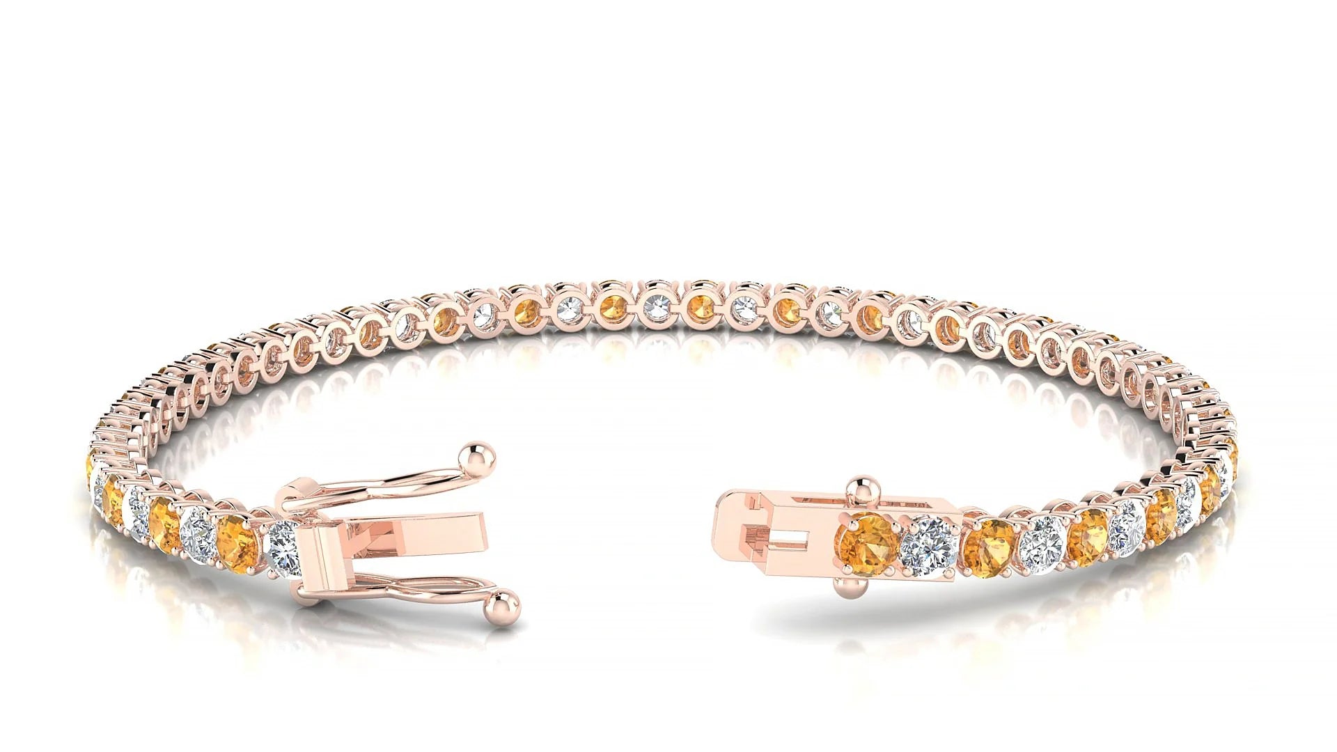 Firenze 1-1 | 18k Rose Gold 3 mm Round Natural Citrine & Diamond Tennis Bracelet