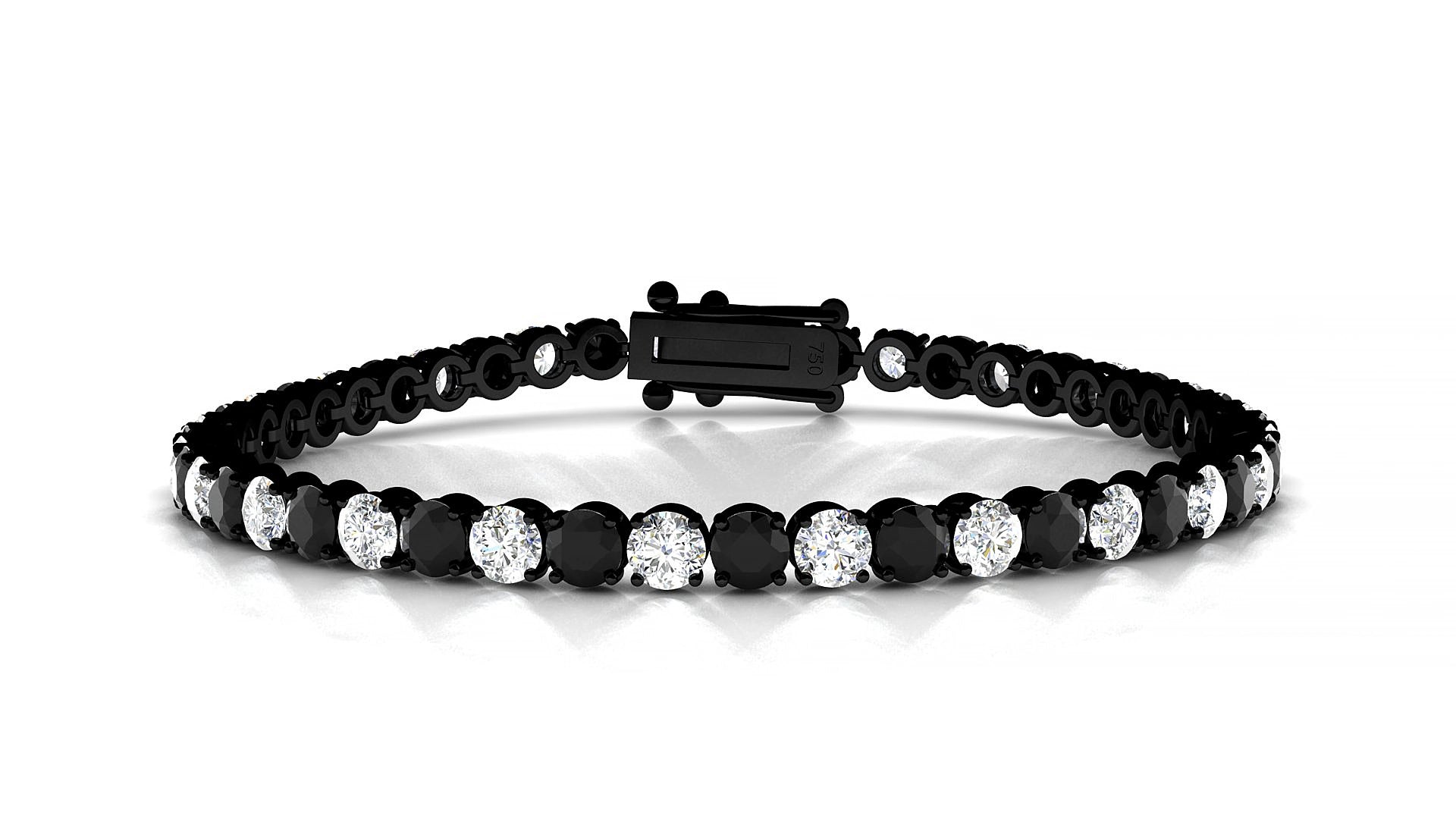 Firenze 1-1 | 18k Black Gold 3.4 mm Round Natural Black Diamond & Diamond 15 cm Tennis Bracelet