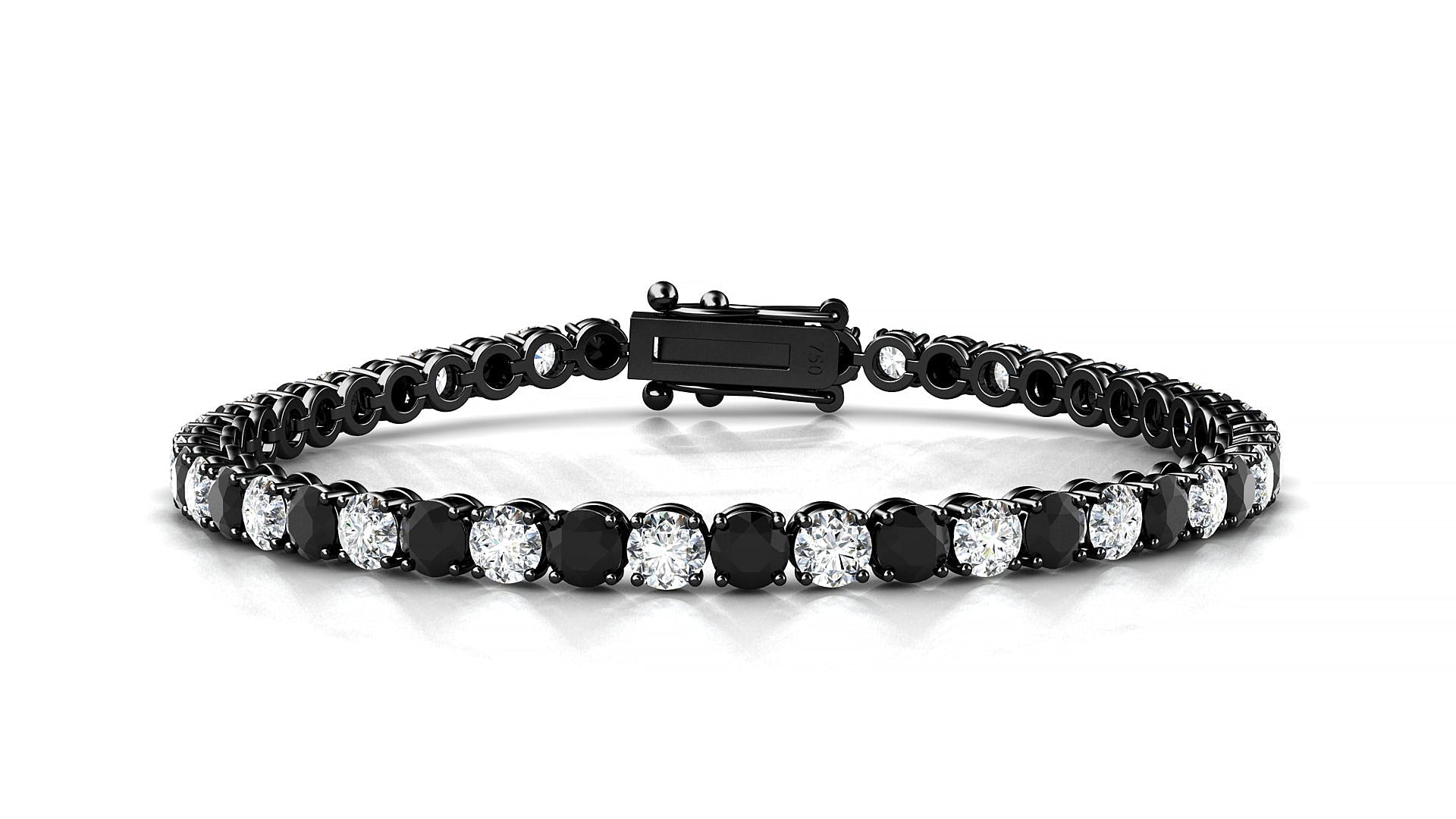 Firenze 1-1 | 18k Black Gold 3.4 mm Round Natural Black Diamond & Diamond Tennis Bracelet
