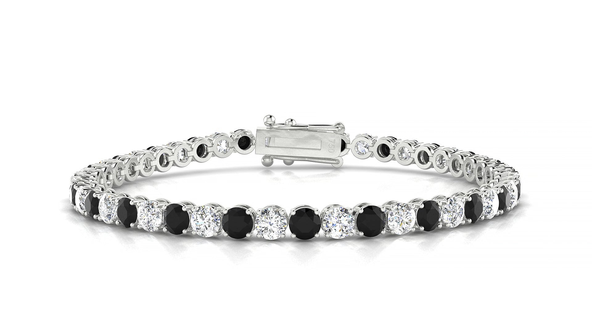 Firenze 1-1 | 18k White Gold 3.4 mm Round Natural Black Diamond & Diamond 15 cm Tennis Bracelet
