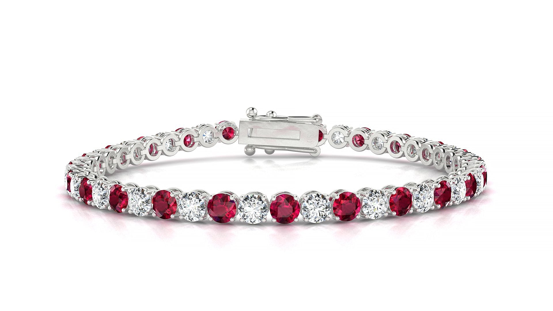Firenze 1-1 | 18k White Gold 3.4 mm Round Natural Ruby & Diamond Tennis Bracelet