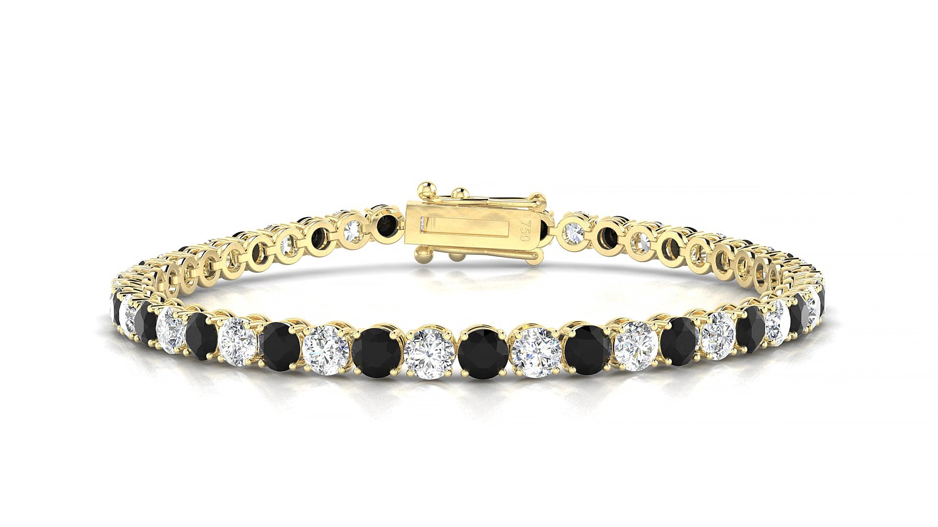 Firenze 1-1 | 18k Yellow Gold 3.4 mm Round Natural Black Diamond & Diamond 15 cm Tennis Bracelet