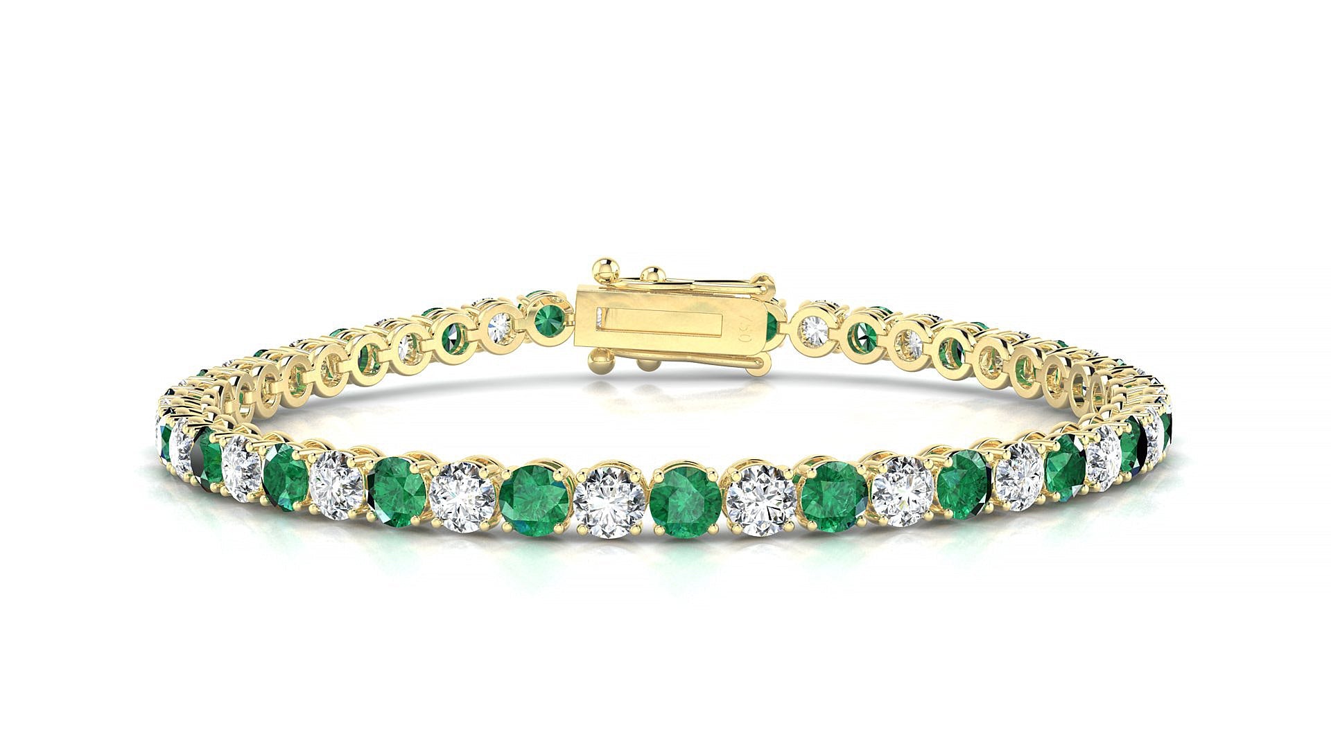 Firenze 1-1 | 18k Yellow Gold 3.4 mm Round Natural Emerald & Diamond Tennis Bracelet