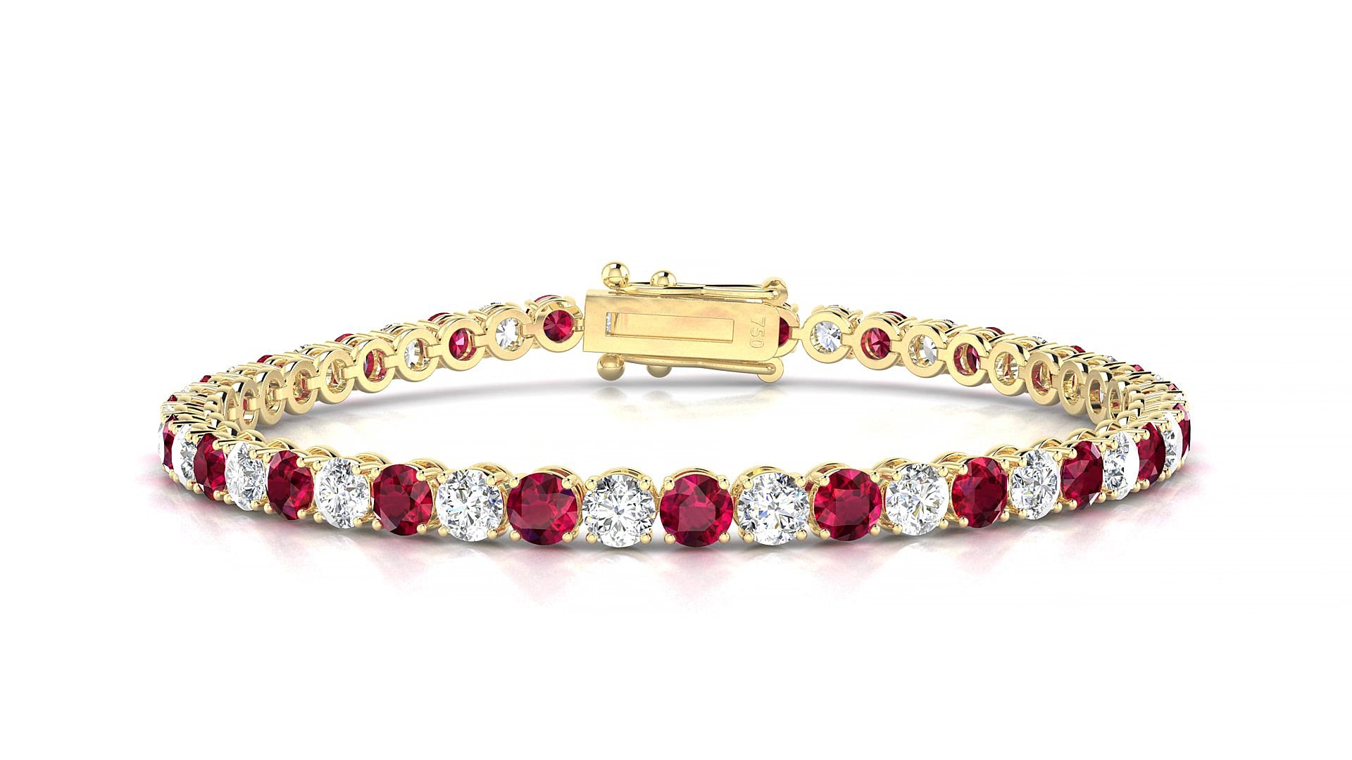 Firenze 1-1 | 18k Yellow Gold 3.4 mm Round Natural Ruby & Diamond 15 cm Tennis Bracelet