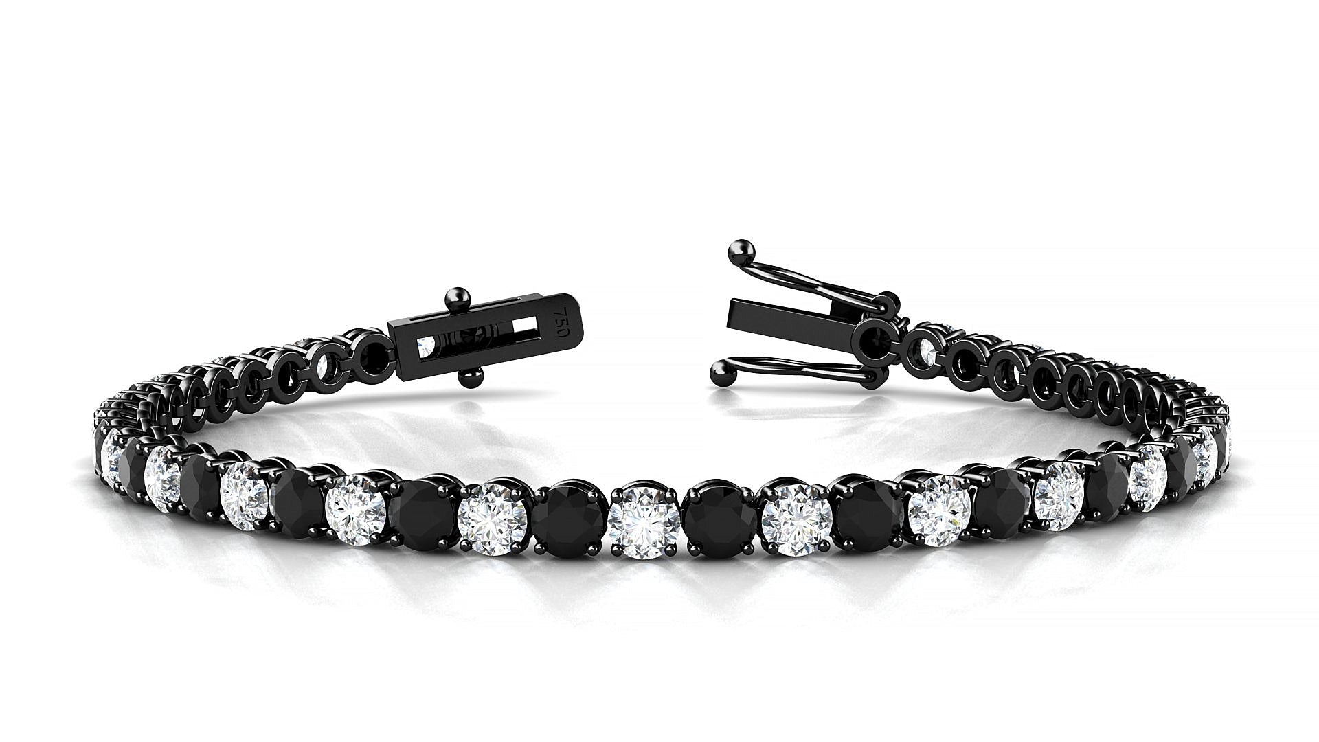 Firenze 1-1 | 18k Black Gold 3.4 mm Round Natural Black Diamond & Diamond Tennis Bracelet