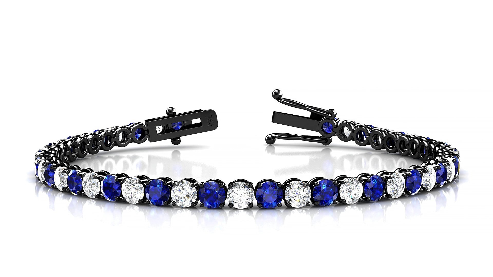Firenze 1-1 | 18k Black Gold 3.4 mm Round Natural Sapphire & Diamond 15 cm Tennis Bracelet