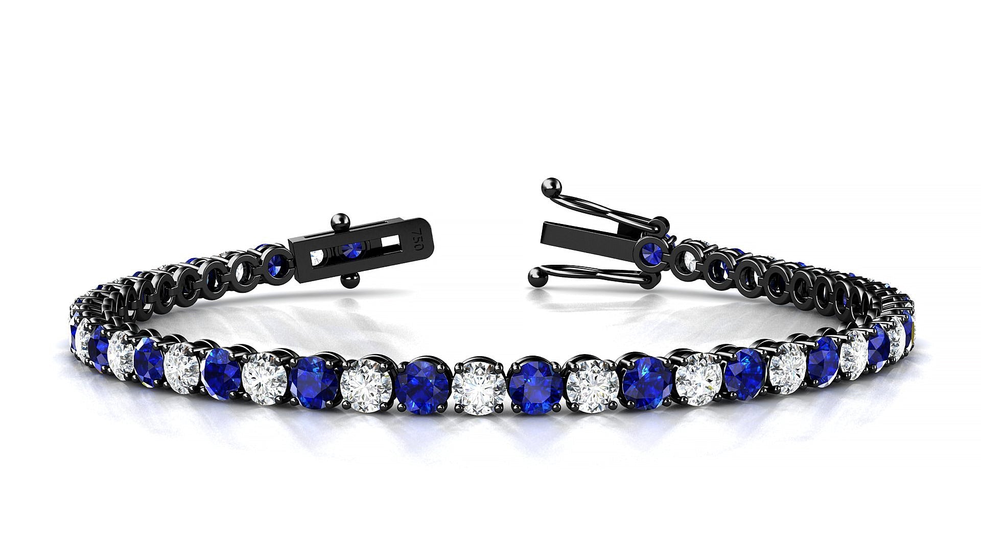 Firenze 1-1 | 18k Black Gold 3.4 mm Round Natural Sapphire & Diamond Tennis Bracelet
