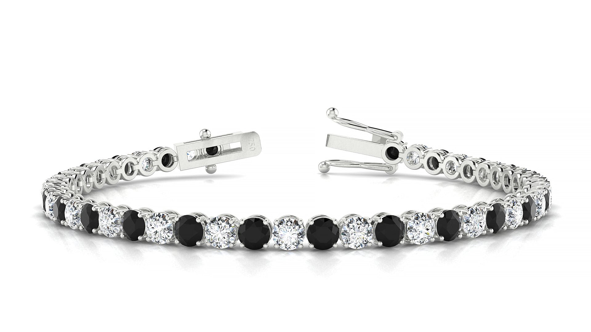 Firenze 1-1 | 18k White Gold 3.4 mm Round Natural Black Diamond & Diamond Tennis Bracelet