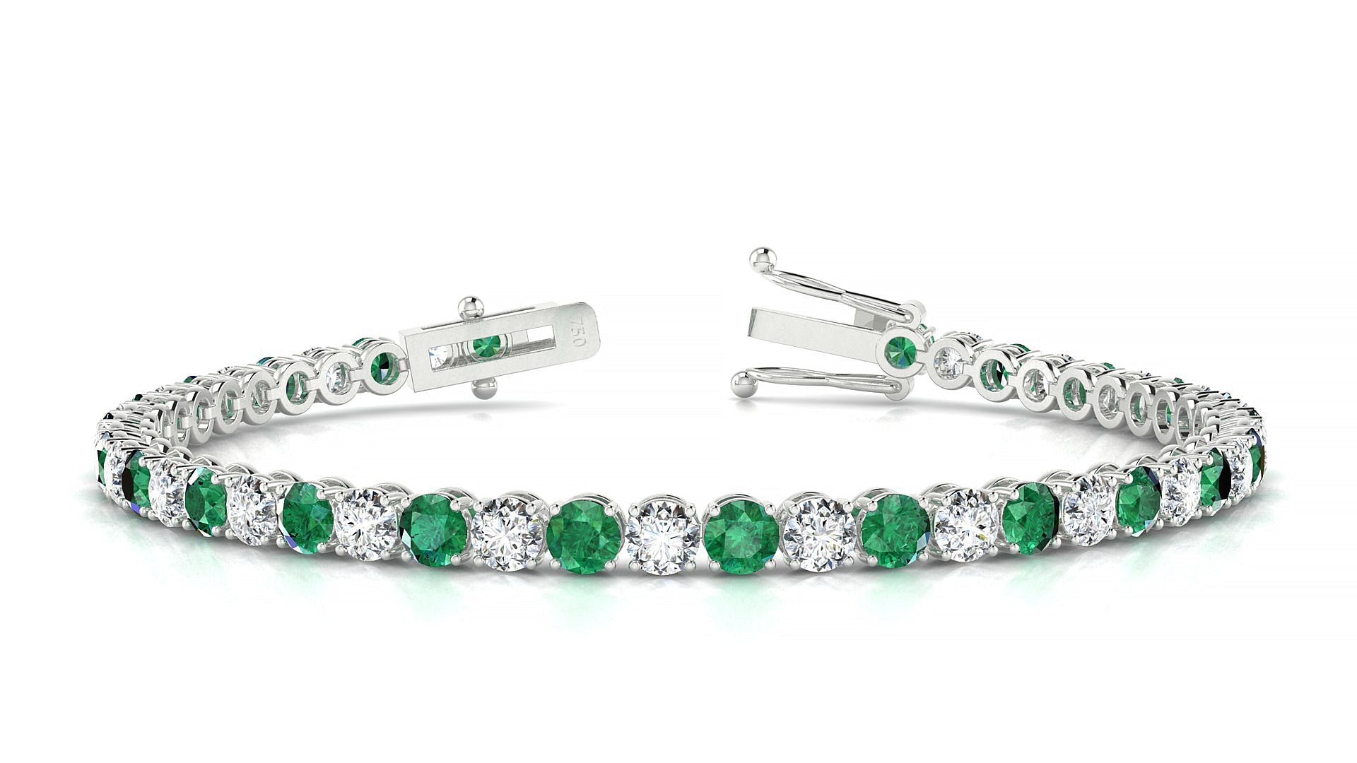 Firenze 1-1 | 18k White Gold 3.4 mm Round Natural Emerald & Diamond Tennis Bracelet