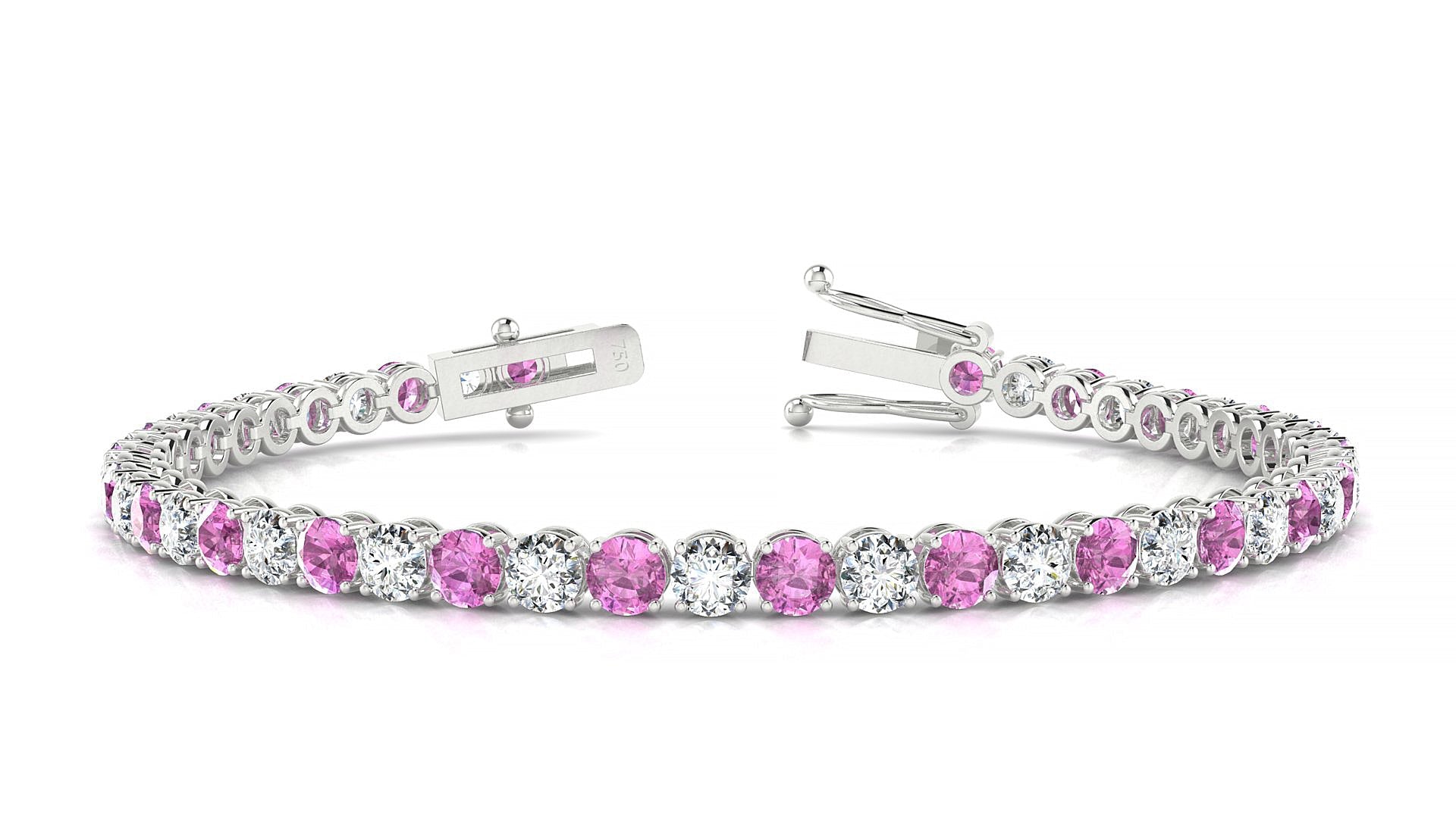Firenze 1-1 | 18k White Gold 3.4 mm Round Natural Pink Sapphire & Diamond Tennis Bracelet