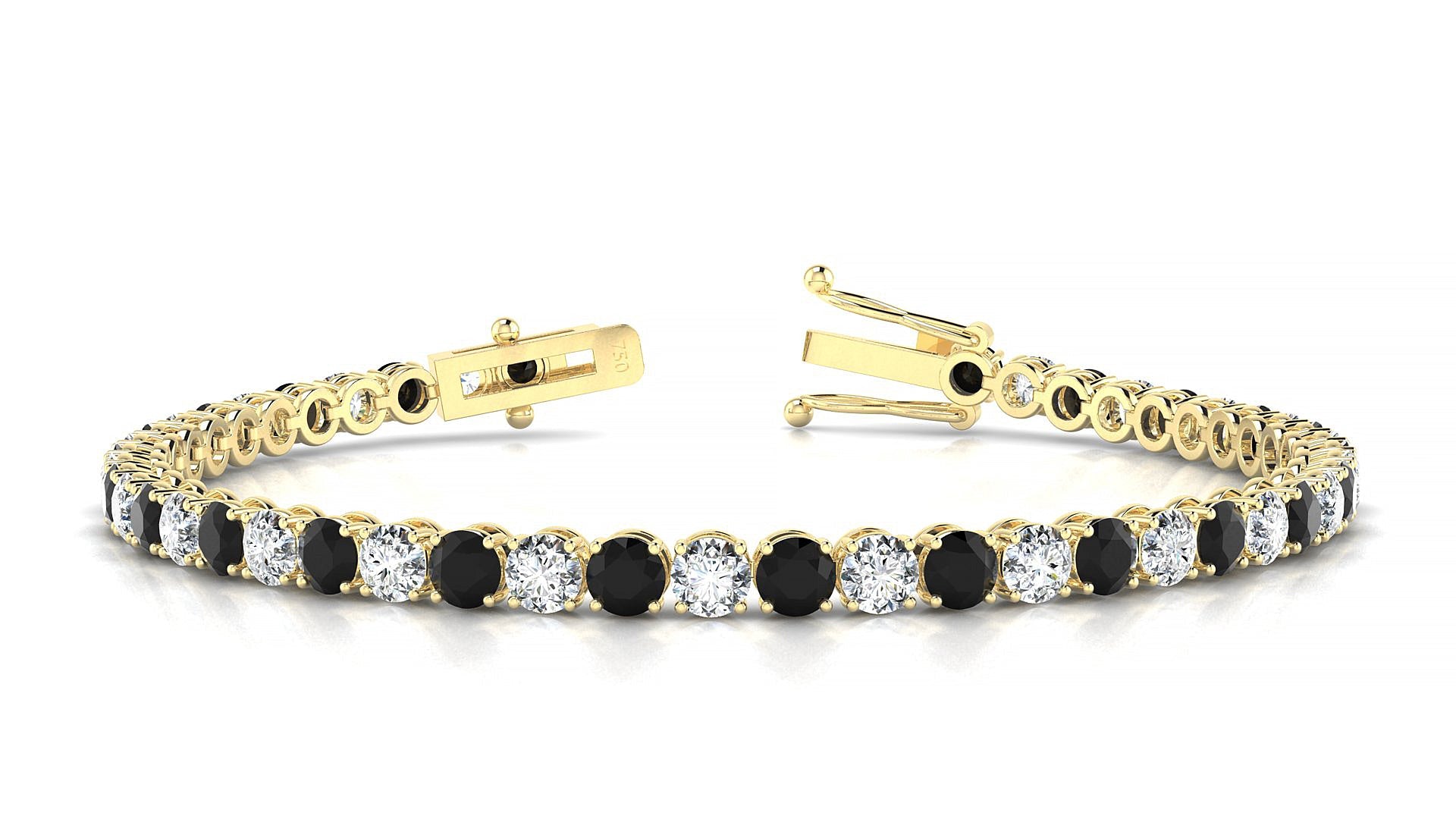 Firenze 1-1 | 18k Yellow Gold 3.4 mm Round Natural Black Diamond & Diamond Tennis Bracelet