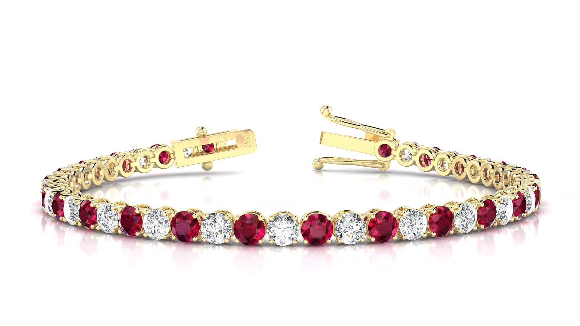 Firenze 1-1 | 18k Yellow Gold 3.4 mm Round Natural Ruby & Diamond 15 cm Tennis Bracelet