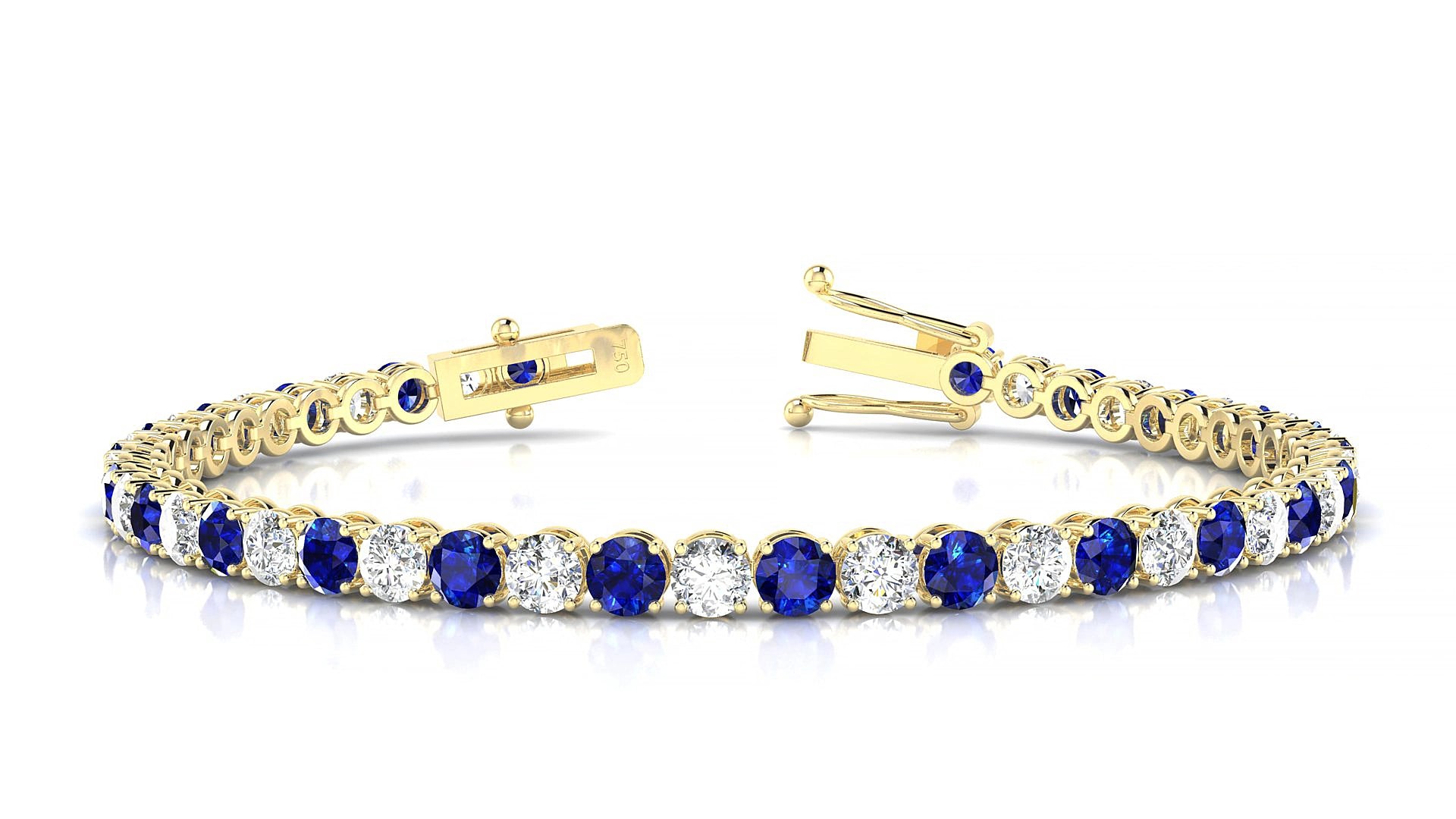 Firenze 1-1 | 18k Yellow Gold 3.4 mm Round Natural Sapphire & Diamond 15 cm Tennis Bracelet