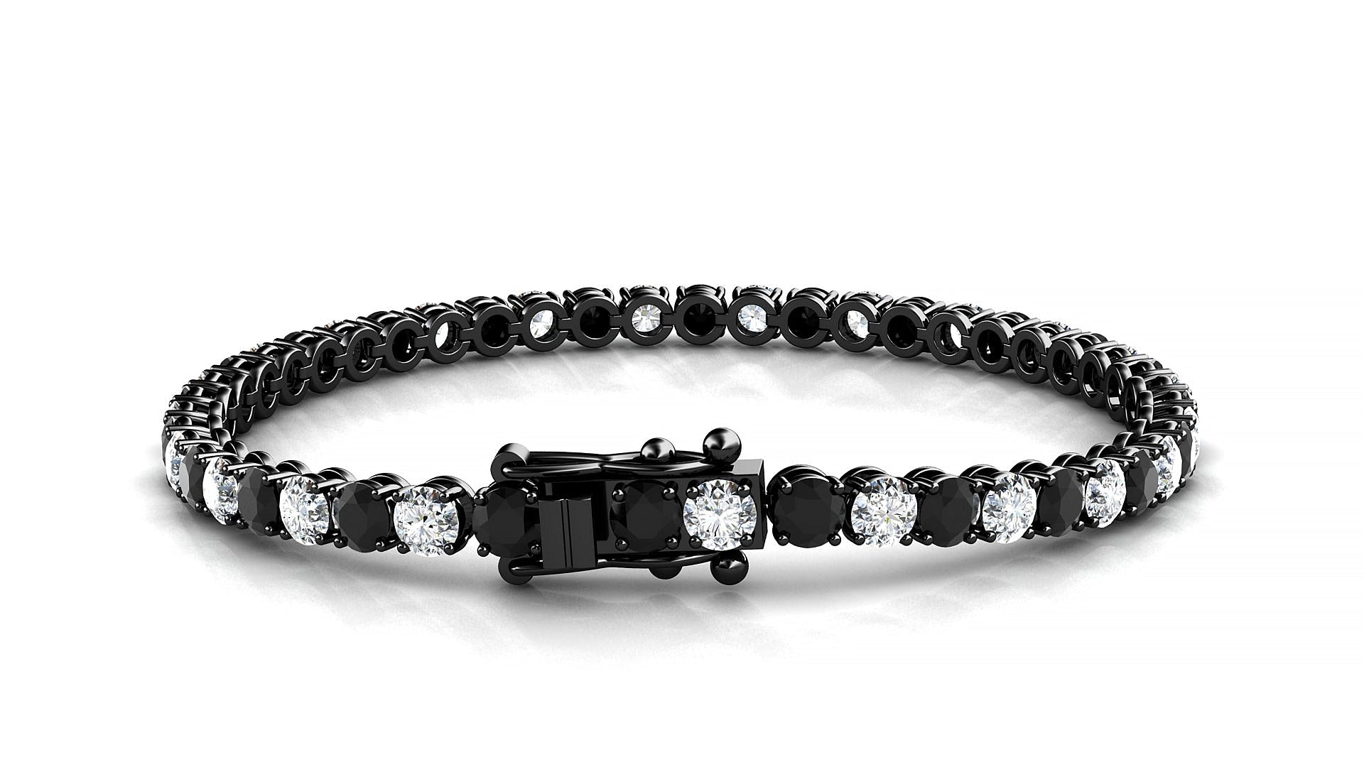 Firenze 1-1 | 18k Black Gold 3.4 mm Round Natural Black Diamond & Diamond Tennis Bracelet
