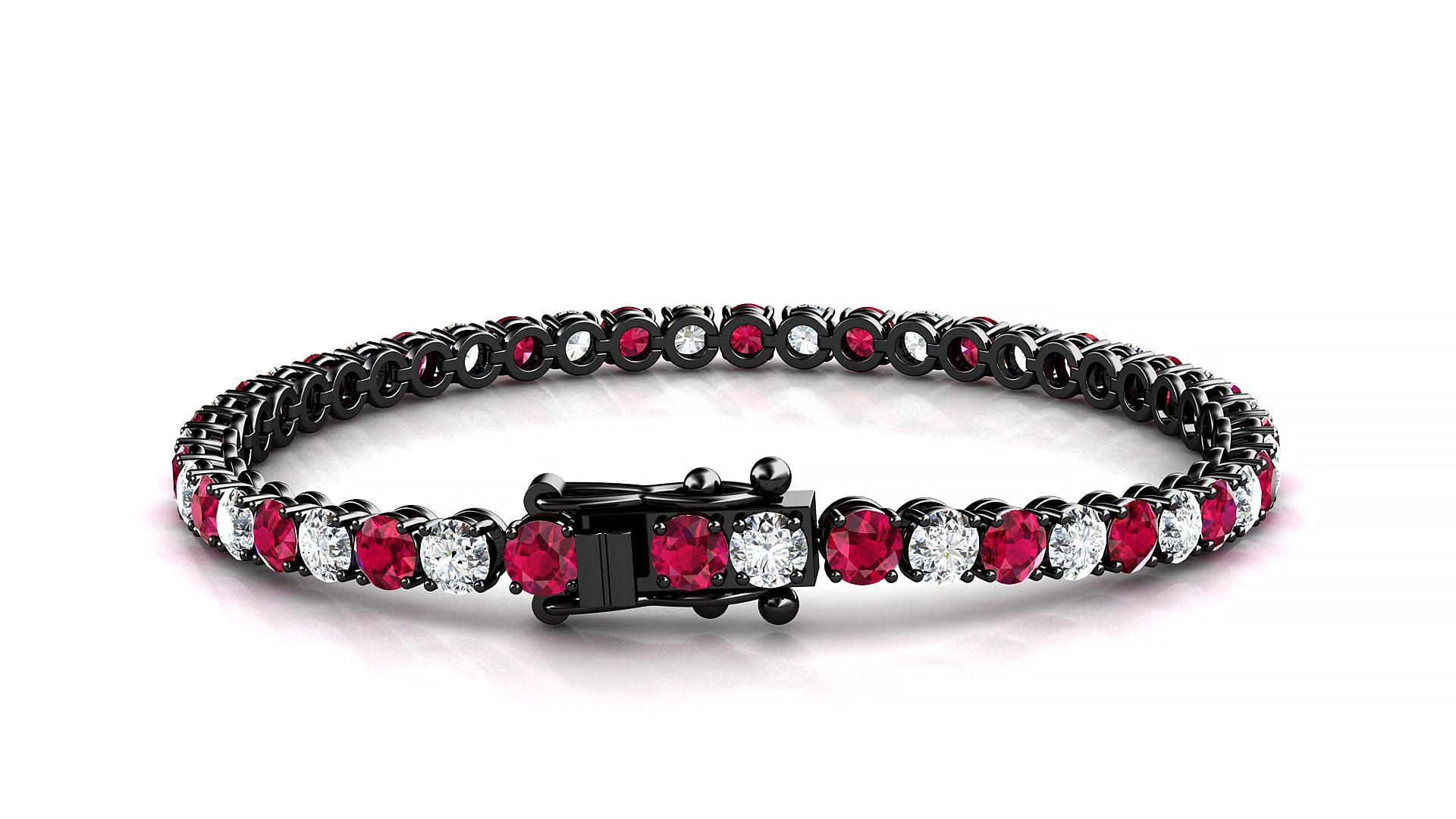 Firenze 1-1 | 18k Black Gold 3.4 mm Round Natural Ruby & Diamond Tennis Bracelet