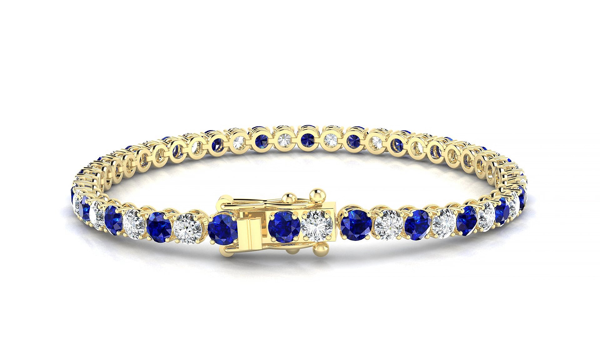 Firenze 1-1 | 18k Yellow Gold 3.4 mm Round Natural Sapphire & Diamond 15 cm Tennis Bracelet