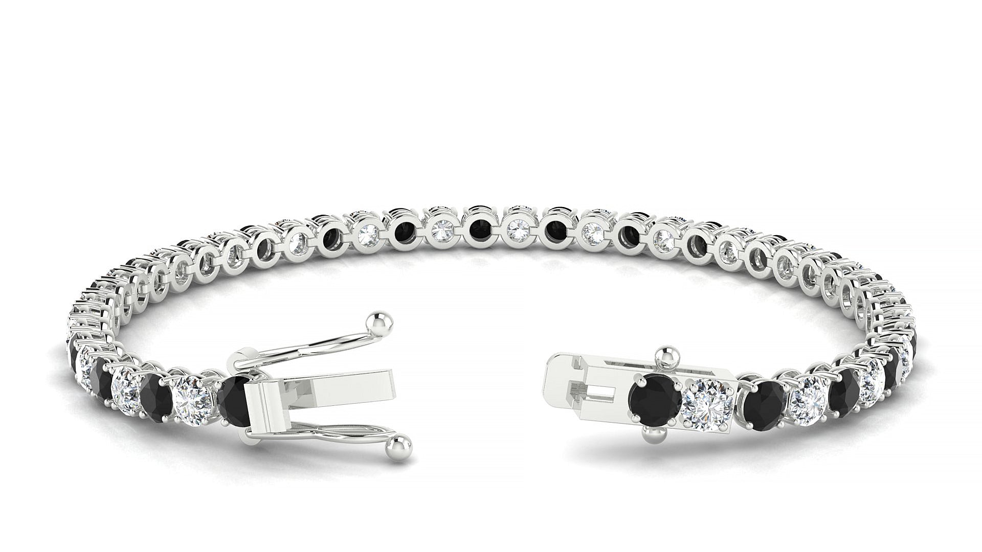 Firenze 1-1 | 18k White Gold 3.4 mm Round Natural Black Diamond & Diamond Tennis Bracelet