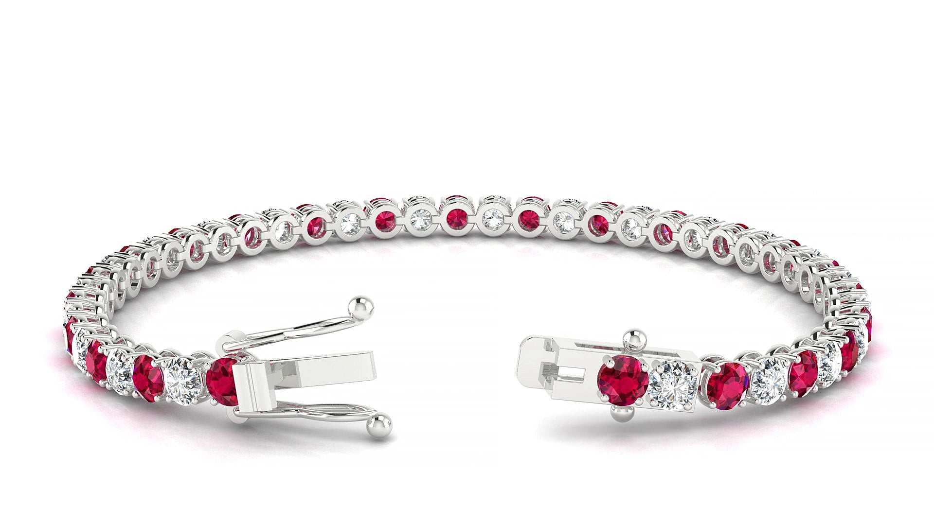 Firenze 1-1 | 18k White Gold 3.4 mm Round Natural Ruby & Diamond 15 cm Tennis Bracelet