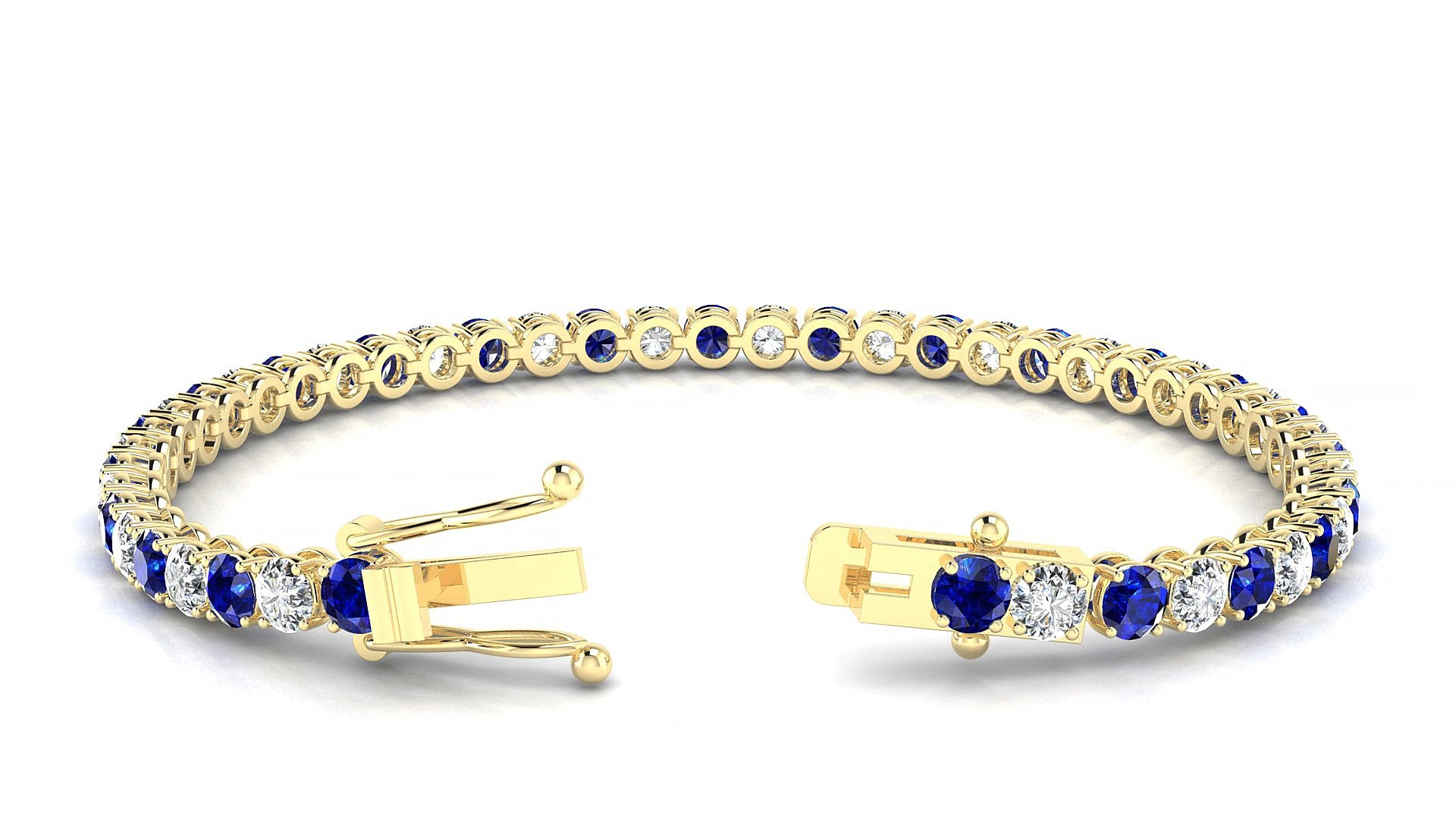 Firenze 1-1 | 18k Yellow Gold 3.4 mm Round Natural Sapphire & Diamond 15 cm Tennis Bracelet