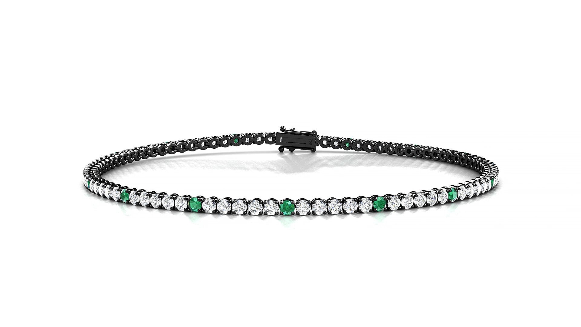 Firenze 1-5 | 18k Black Gold 1.7 mm Round Natural Emerald & Diamond 17 cm Tennis Bracelet