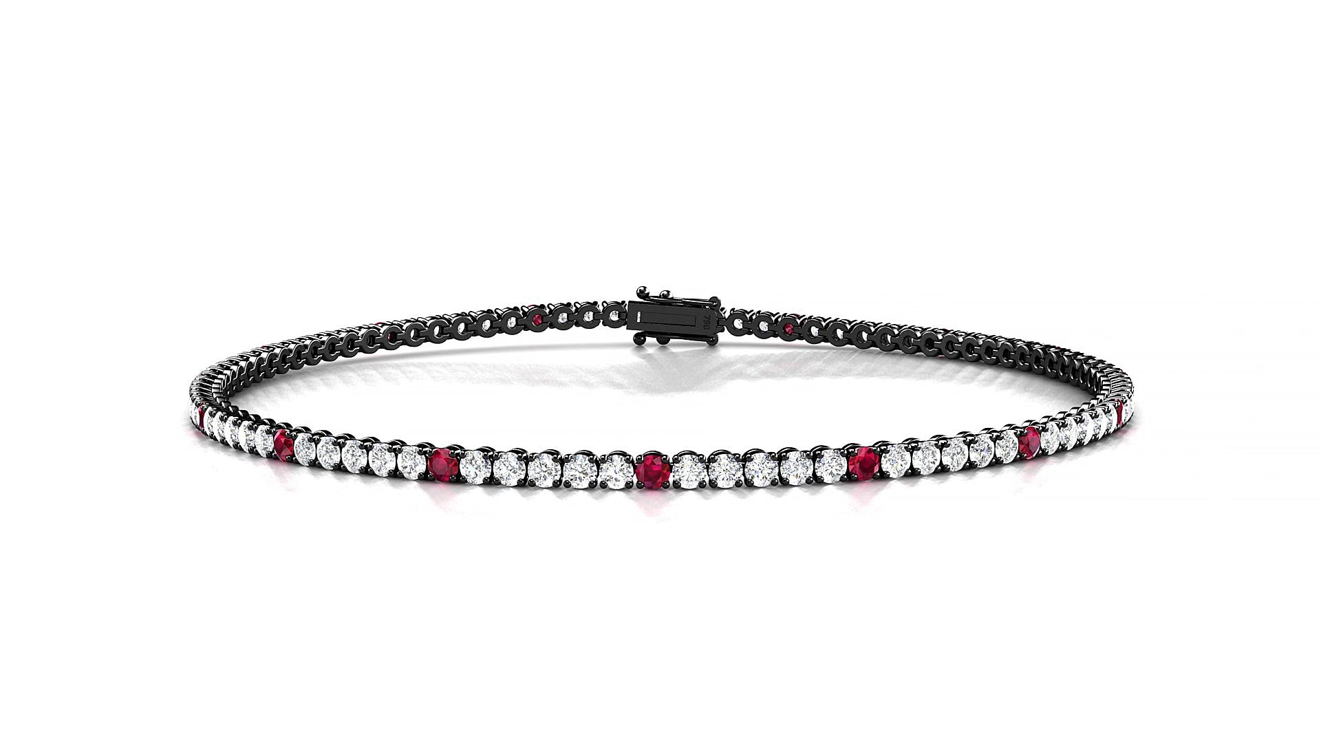 Firenze 1-5 | 18k Black Gold 1.7 mm Round Natural Ruby & Diamond 15 cm Tennis Bracelet