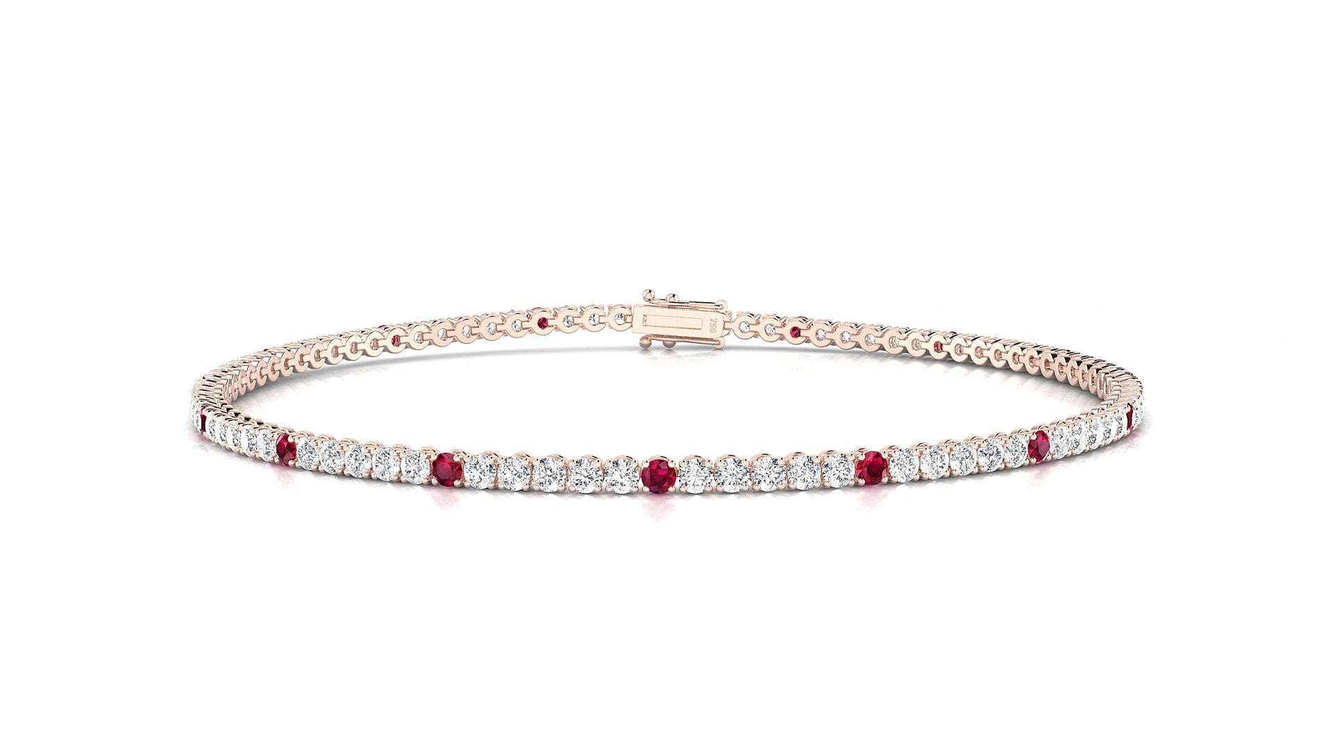 Firenze 1-5 | 18k Rose Gold 1.7 mm Round Natural Ruby & Diamond 15 cm Tennis Bracelet