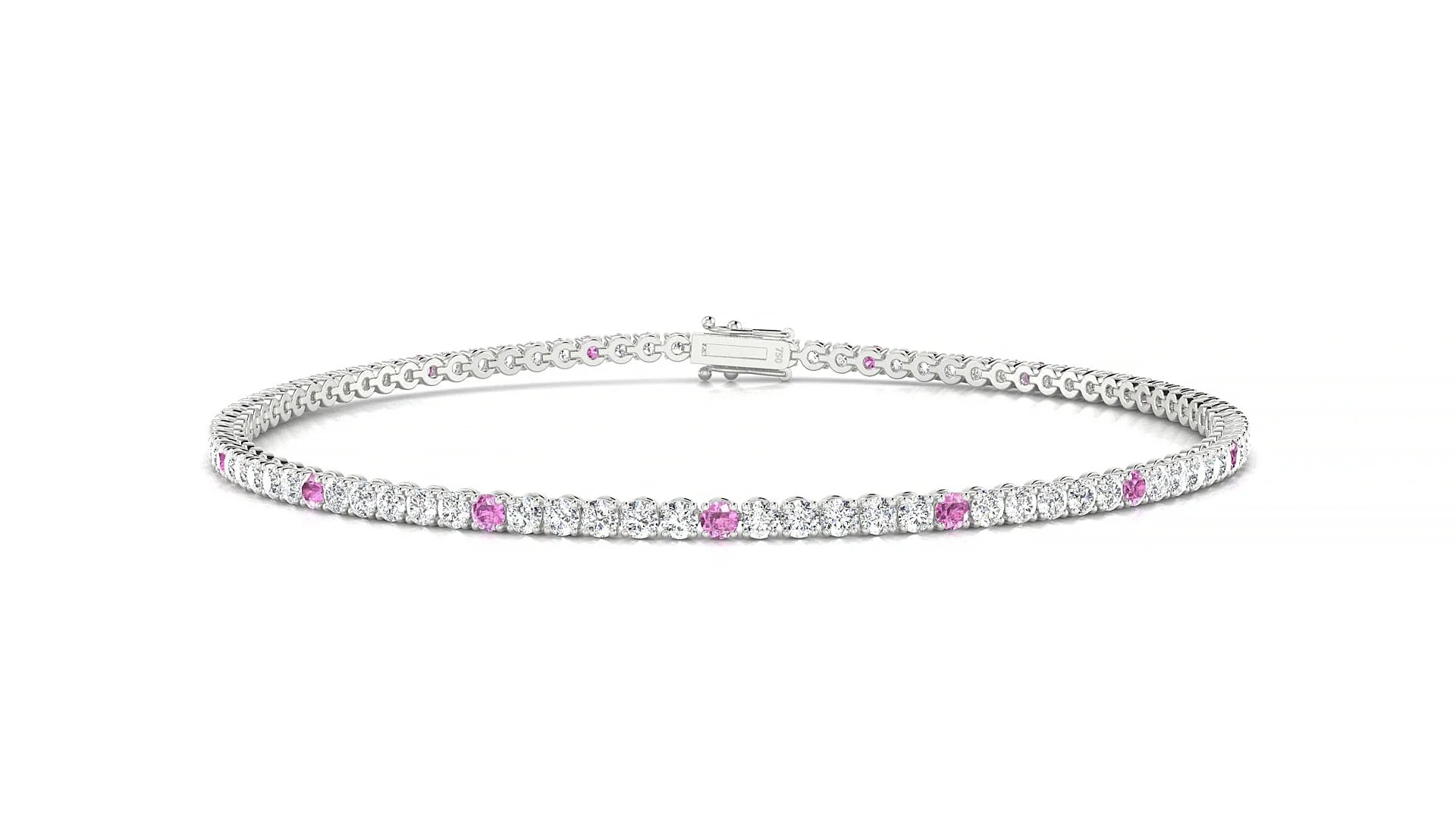 Firenze 1-5 | 18k White Gold 1.7 mm Round Natural Pink Sapphire & Diamond Tennis Bracelet