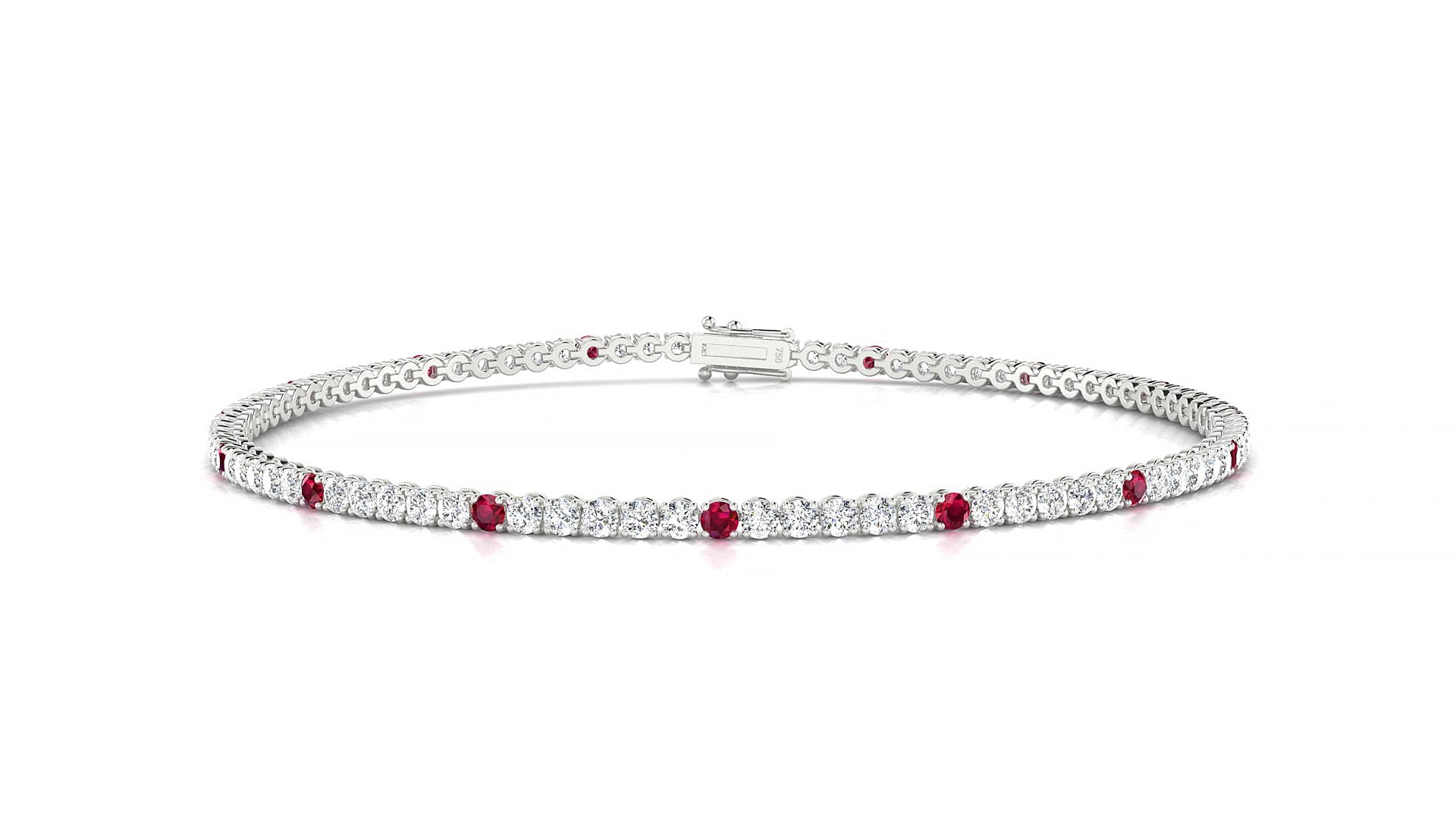 Firenze 1-5 | 18k White Gold 1.7 mm Round Natural Ruby & Diamond 15 cm Tennis Bracelet