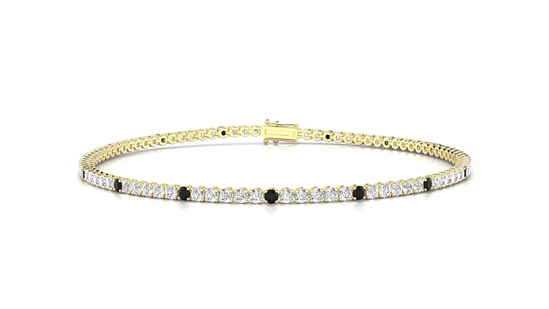 Firenze 1-5 | 18k Yellow Gold 1.7 mm Round Natural Black Diamond & Diamond Tennis Bracelet
