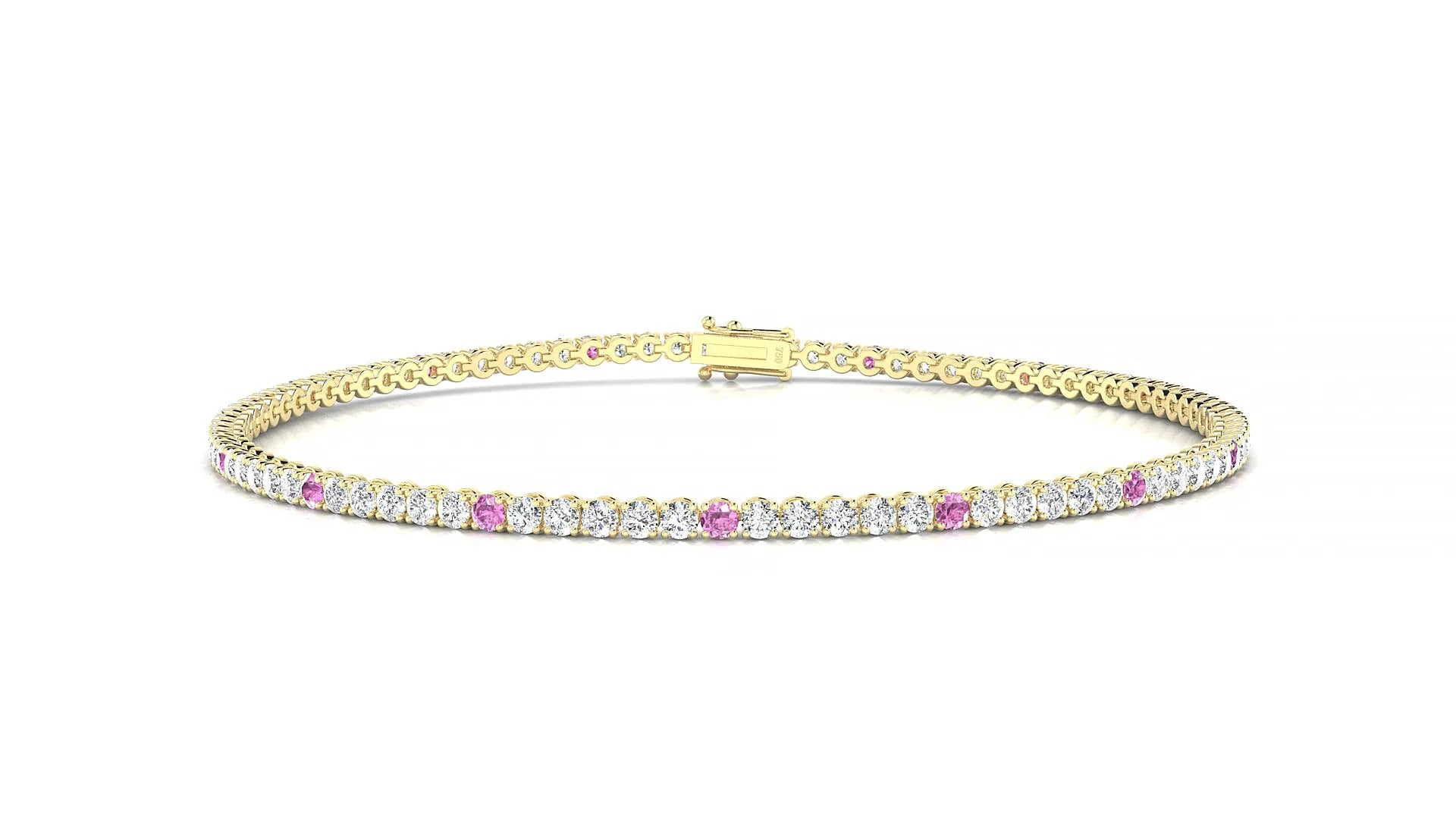 Firenze 1-5 | 18k Yellow Gold 1.7 mm Round Natural Pink Sapphire & Diamond Tennis Bracelet