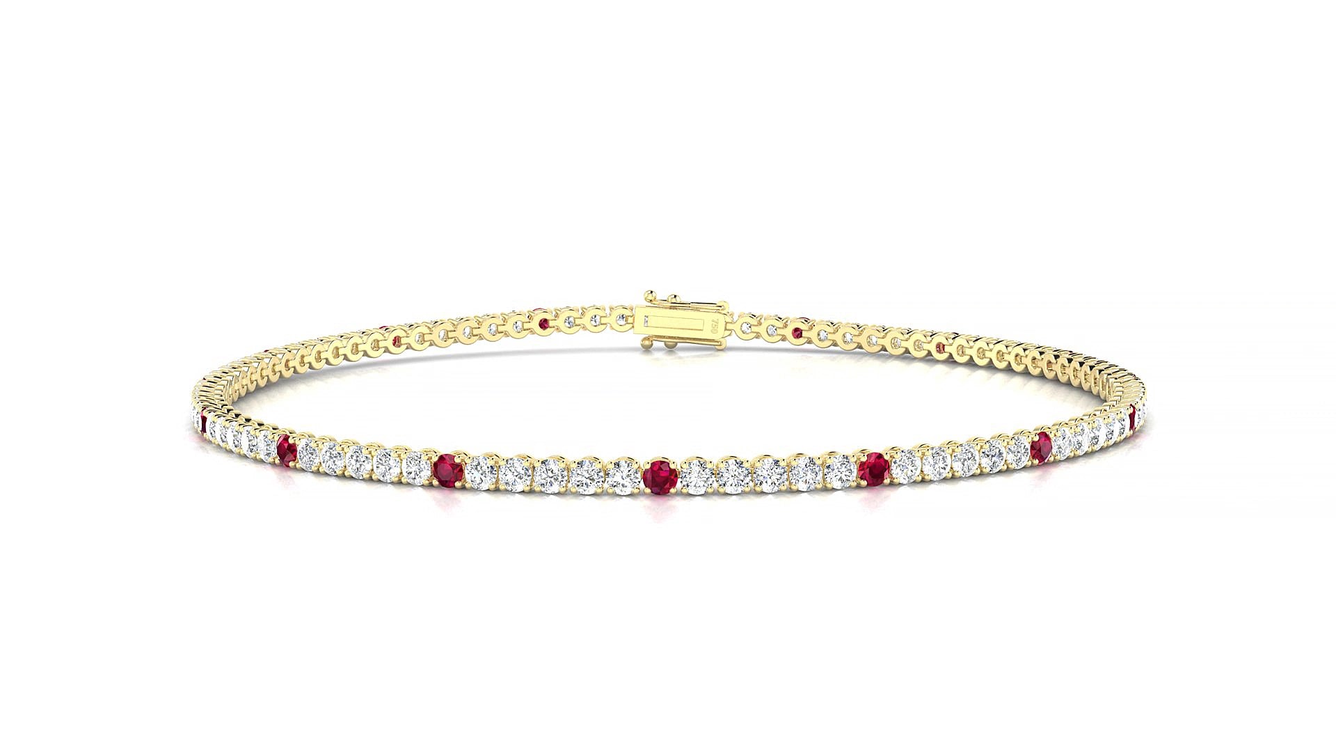 Firenze 1-5 | 18k Yellow Gold 1.7 mm Round Natural Ruby & Diamond 15 cm Tennis Bracelet