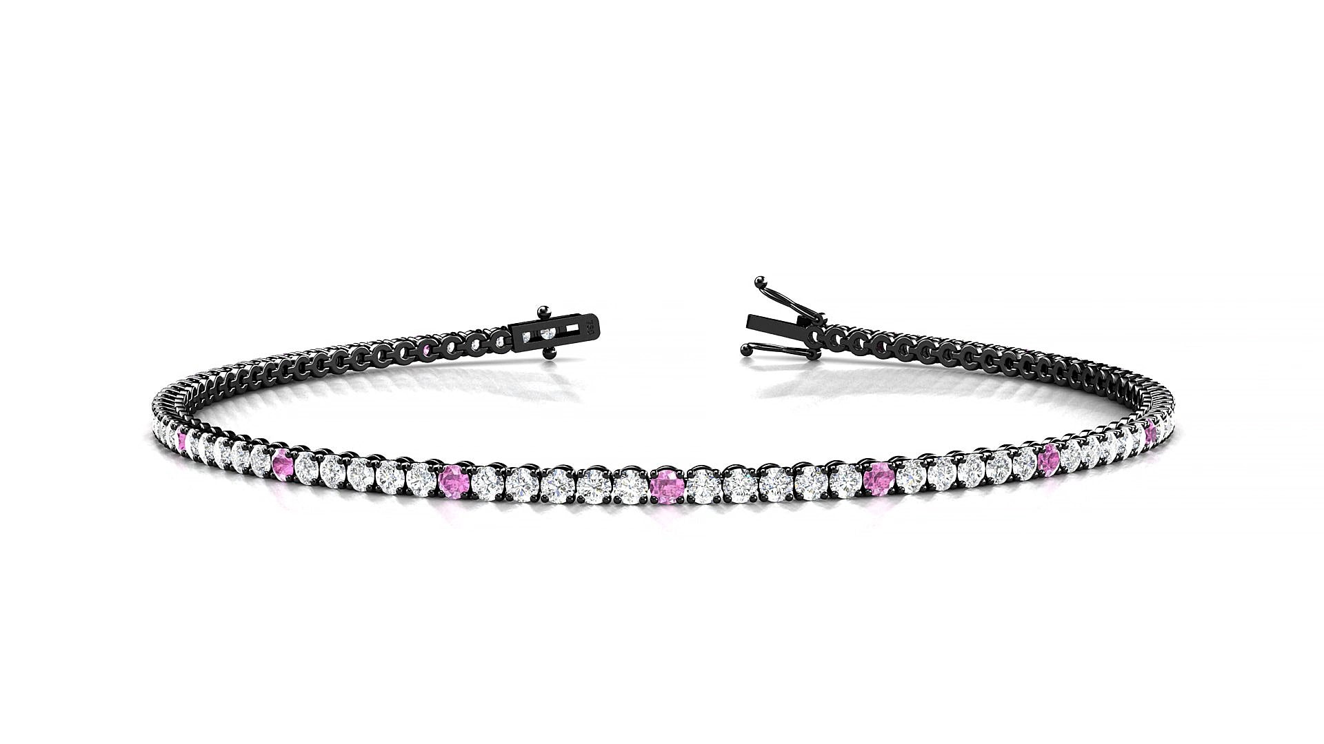 Firenze 1-5 | 18k Black Gold 1.7 mm Round Natural Pink Sapphire & Diamond 15 cm Tennis Bracelet