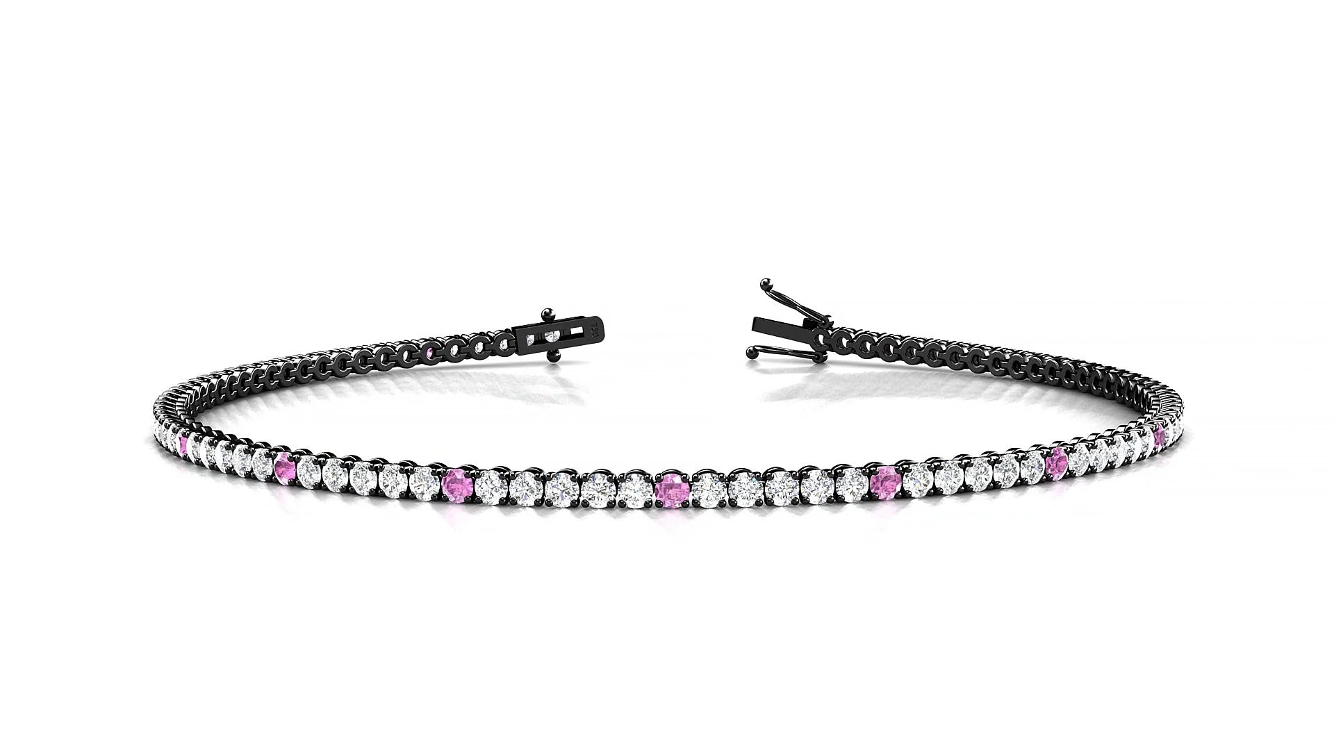 Firenze 1-5 | 18k Black Gold 1.7 mm Round Natural Pink Sapphire & Diamond Tennis Bracelet