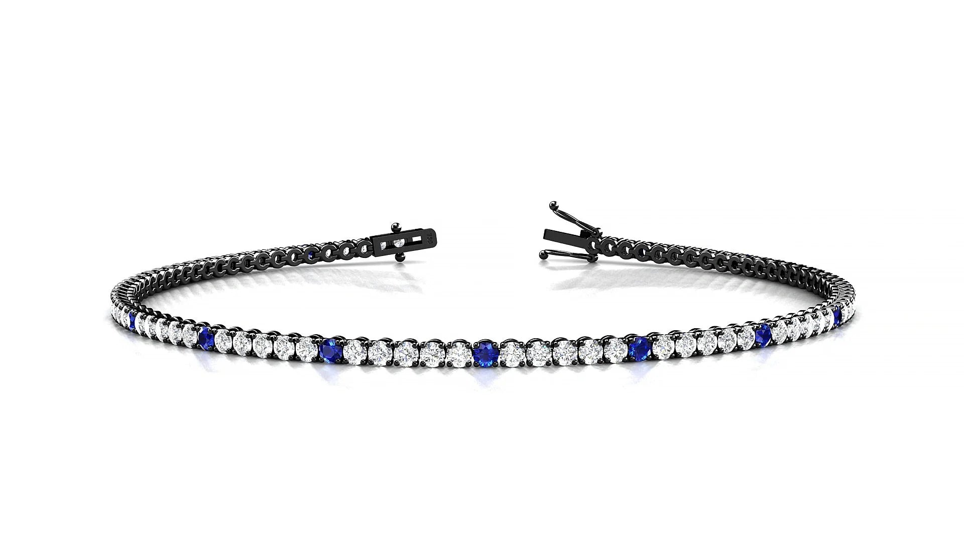 Firenze 1-5 | 18k Black Gold 1.7 mm Round Natural Sapphire & Diamond Tennis Bracelet