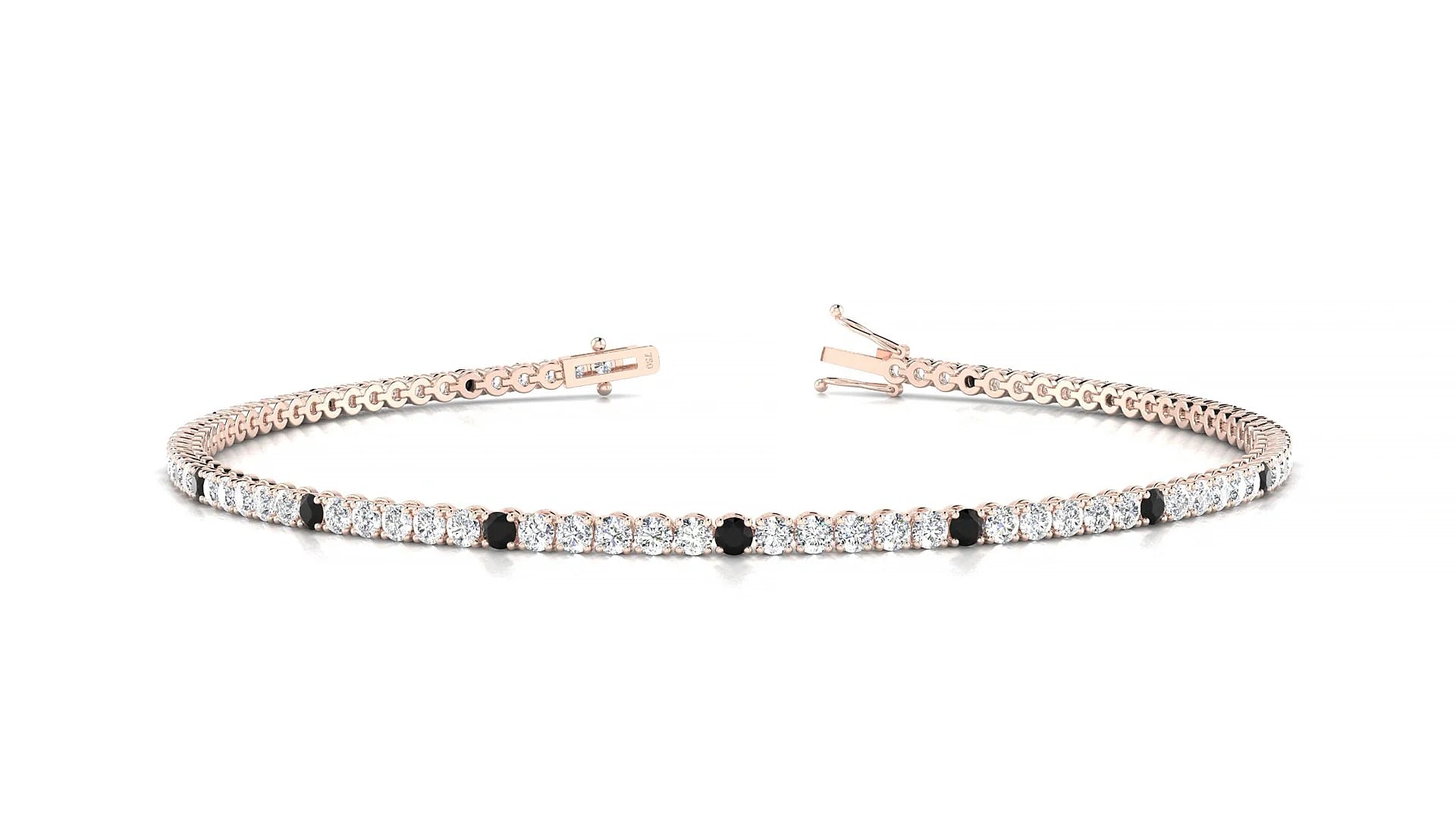 Firenze 1-5 | 18k Rose Gold 1.7 mm Round Natural Black Diamond & Diamond Tennis Bracelet